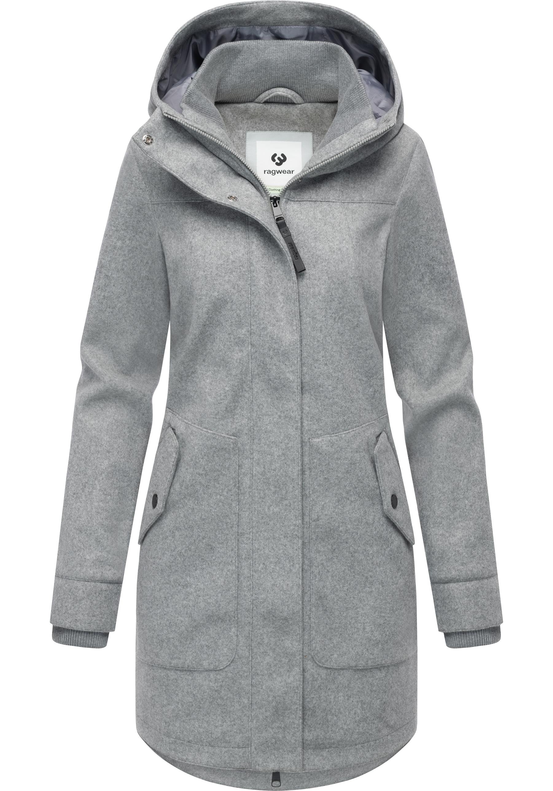 Wollmantel RAGWEAR "Janesha Coat", Damen, Gr. XXL (44), grau (hellgrau), Obermaterial: 100% Polyester; Innenfutter: 100% Polyester, tailliert ca. Mitte Oberschenkel, hoch geschlossener Ausschnitt, verstellbar Rippstrickbündchen verstellbar, Mäntel, Mantel 3