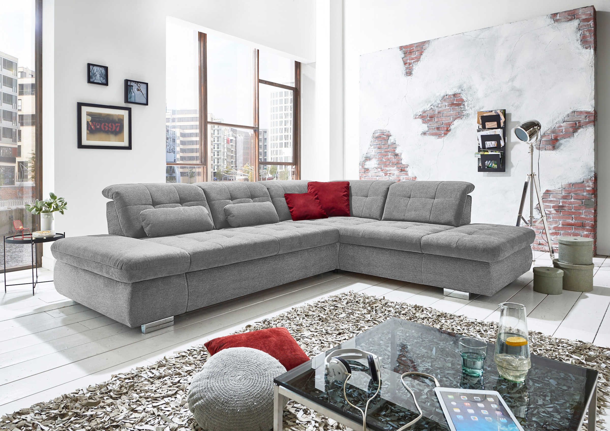 Die PlanBar Ecksofa »MP-IN17004 L-Form«, wahlweise mit Bettfunktion, Sitztiefen- und Kopfteilverstellung