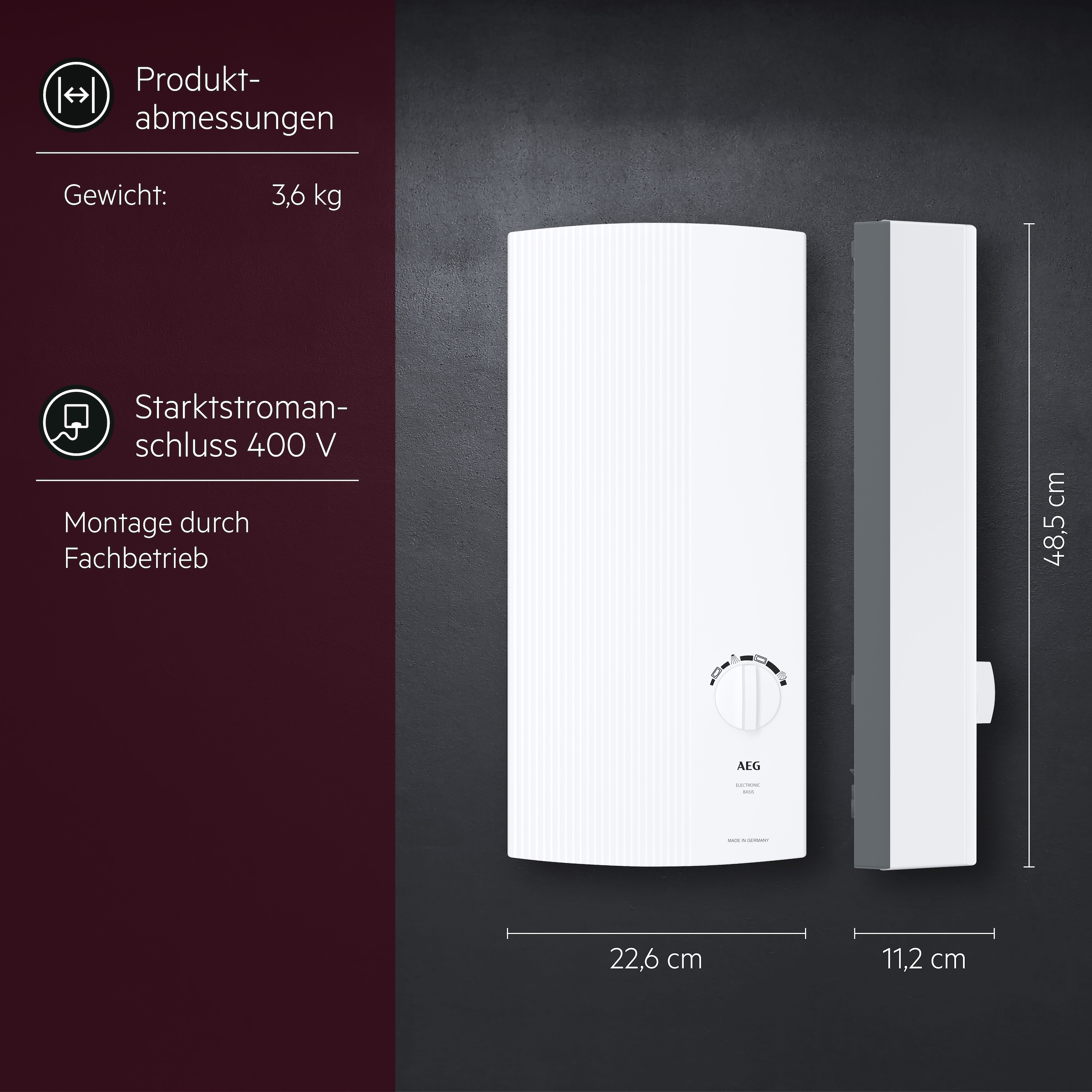 AEG Haustechnik Komfort-Durchlauferhitzer »DDLE Basis« 18 kW, stufenlose Temperaturwahl durch 4 Anwendungssymbole