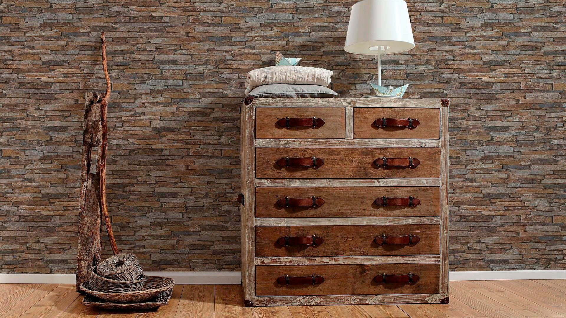 living walls Vliestapete »Best of Wood`n Stone 2nd Edition« Motiv | Steinoptik | gemustert glatt Landhaus Tapete Stein Tapeten Wohnzimmer modern Flur Design Wandtapete