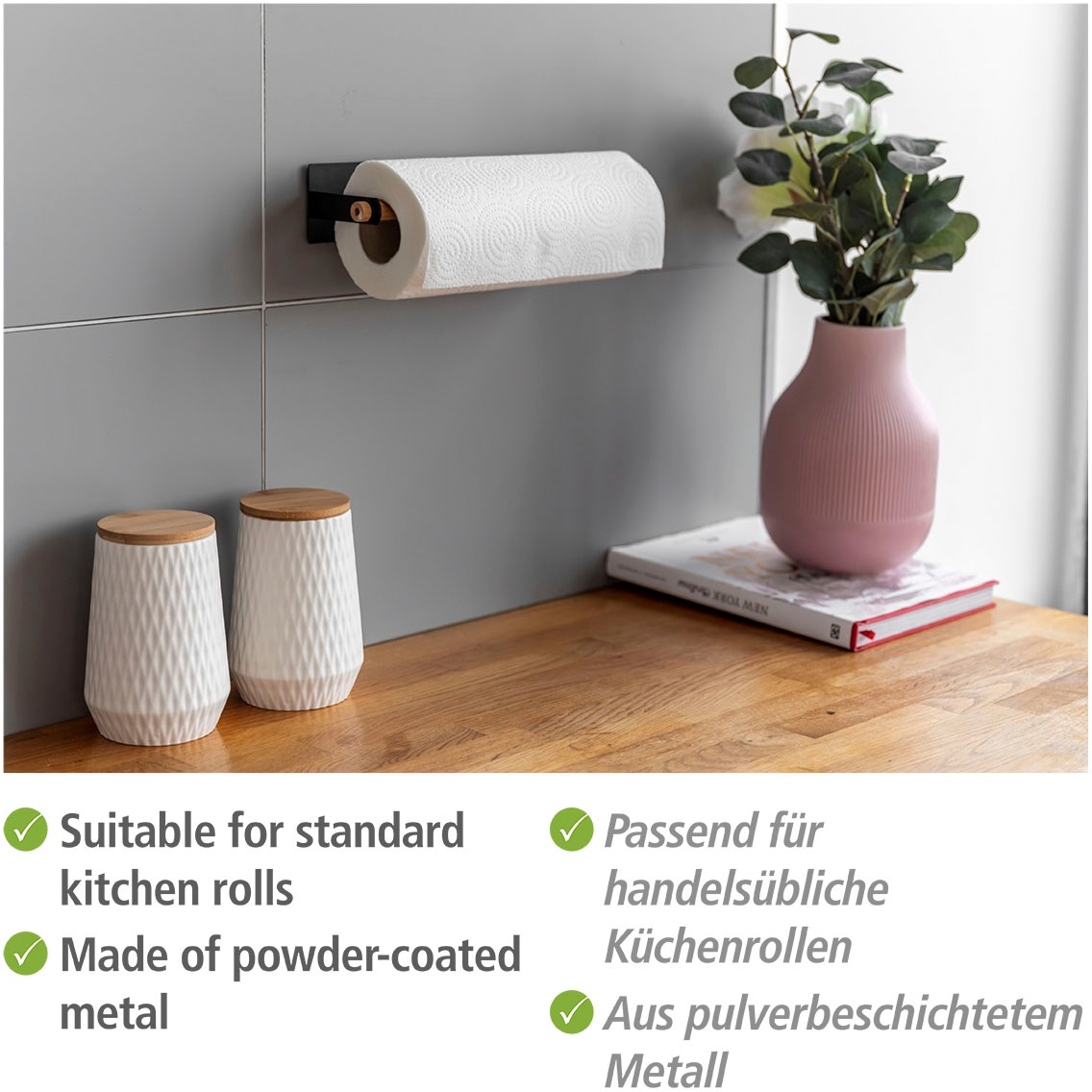 WENKO Küchenrollenhalter »Modell Magna«, magnetischer Wandrollenhalter für Küchenpapier, Befestigen ohne Bohren