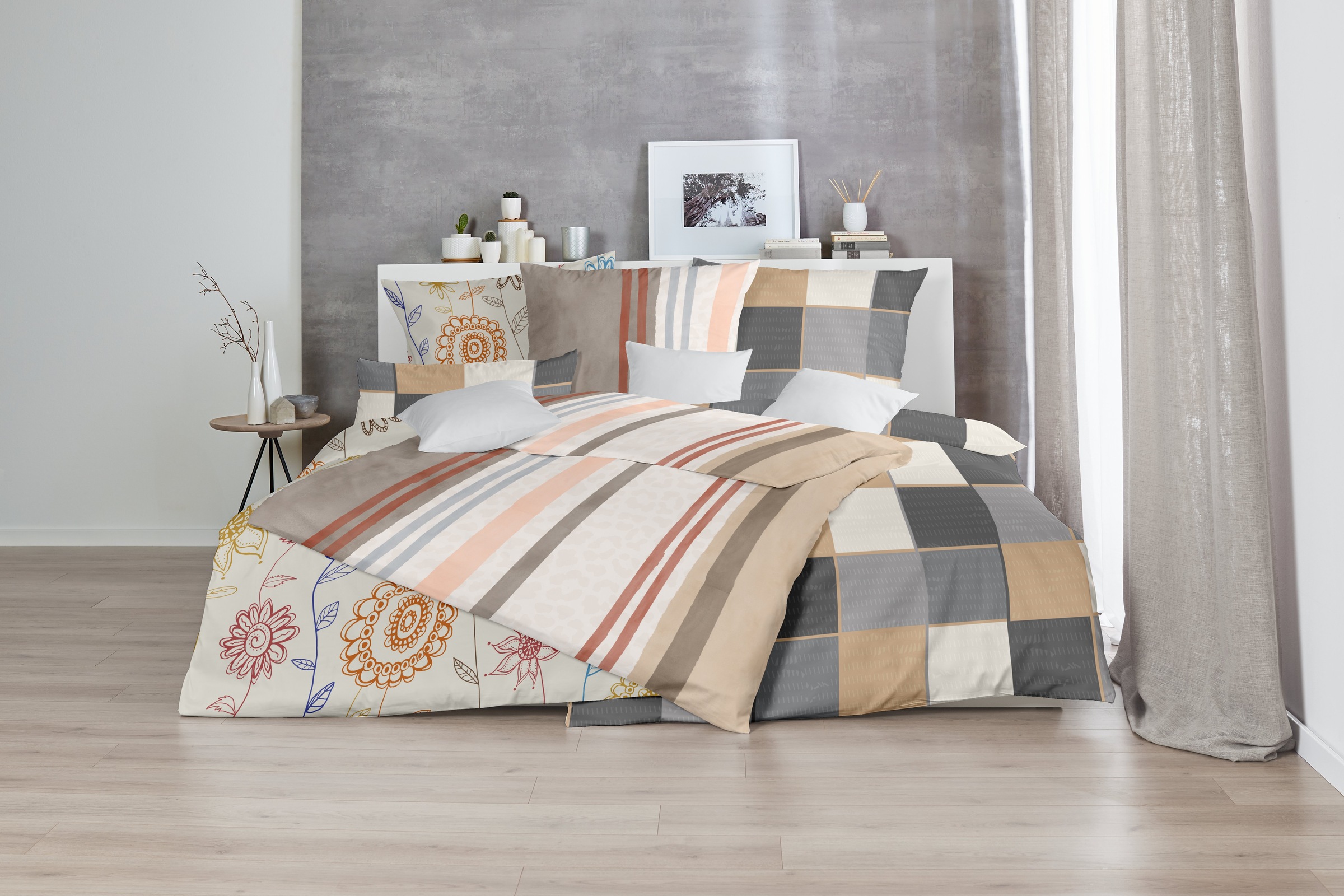 Thumbnail - Primera Bettwäsche "Feinbiber-Bettwäsche Shadow" 2 Stk. mit stilvollen Streifen