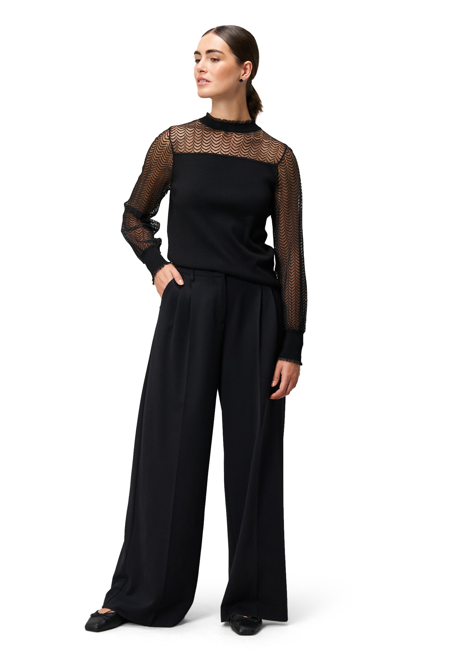 Zero Strickpullover »Damen Pullover mit transparenten Ärmeln« 1 Stk. tlg. Spitze