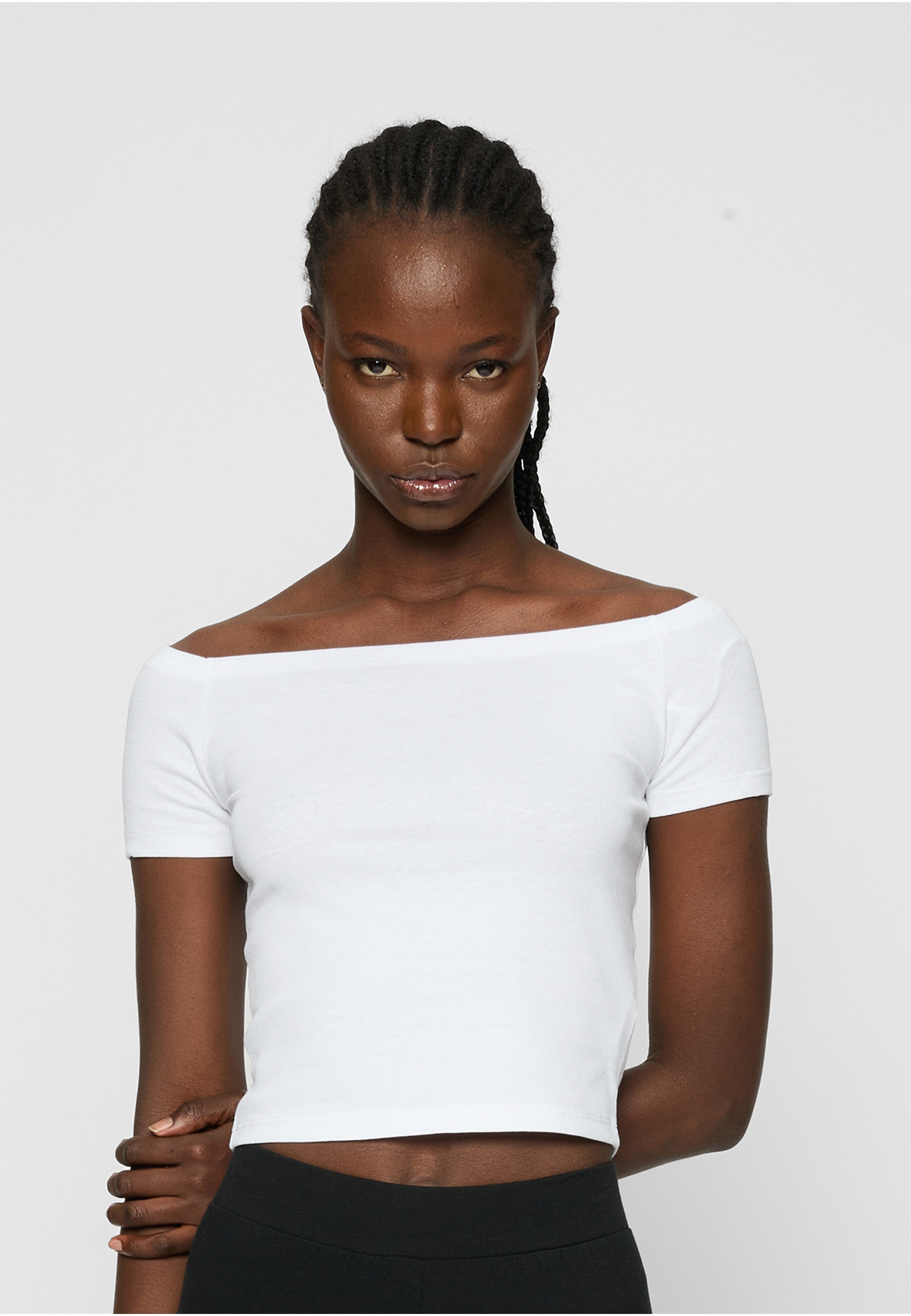 URBAN CLASSICS T-Shirt »Urban Classics Ladies Organic Off Shoulder Rib Tee 2-Pack« 1 Stk.