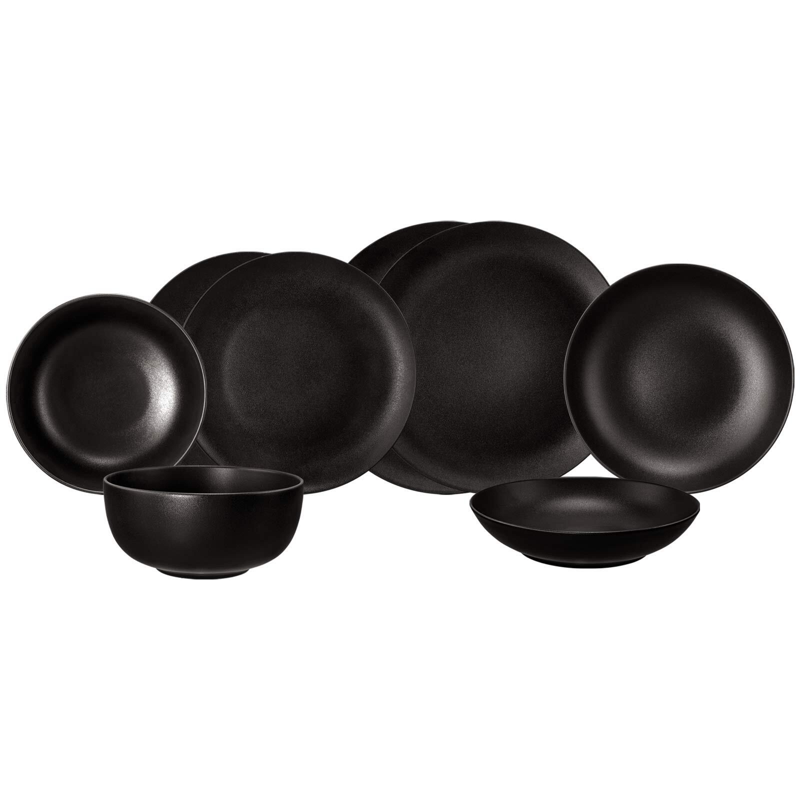 Seltmann Weiden Geschirr-Set "Einsteiger-Set Liberty Velvet Black 8er Set schwarz" Spülmaschinenfest, Mikrowellensicher, Ofenfest