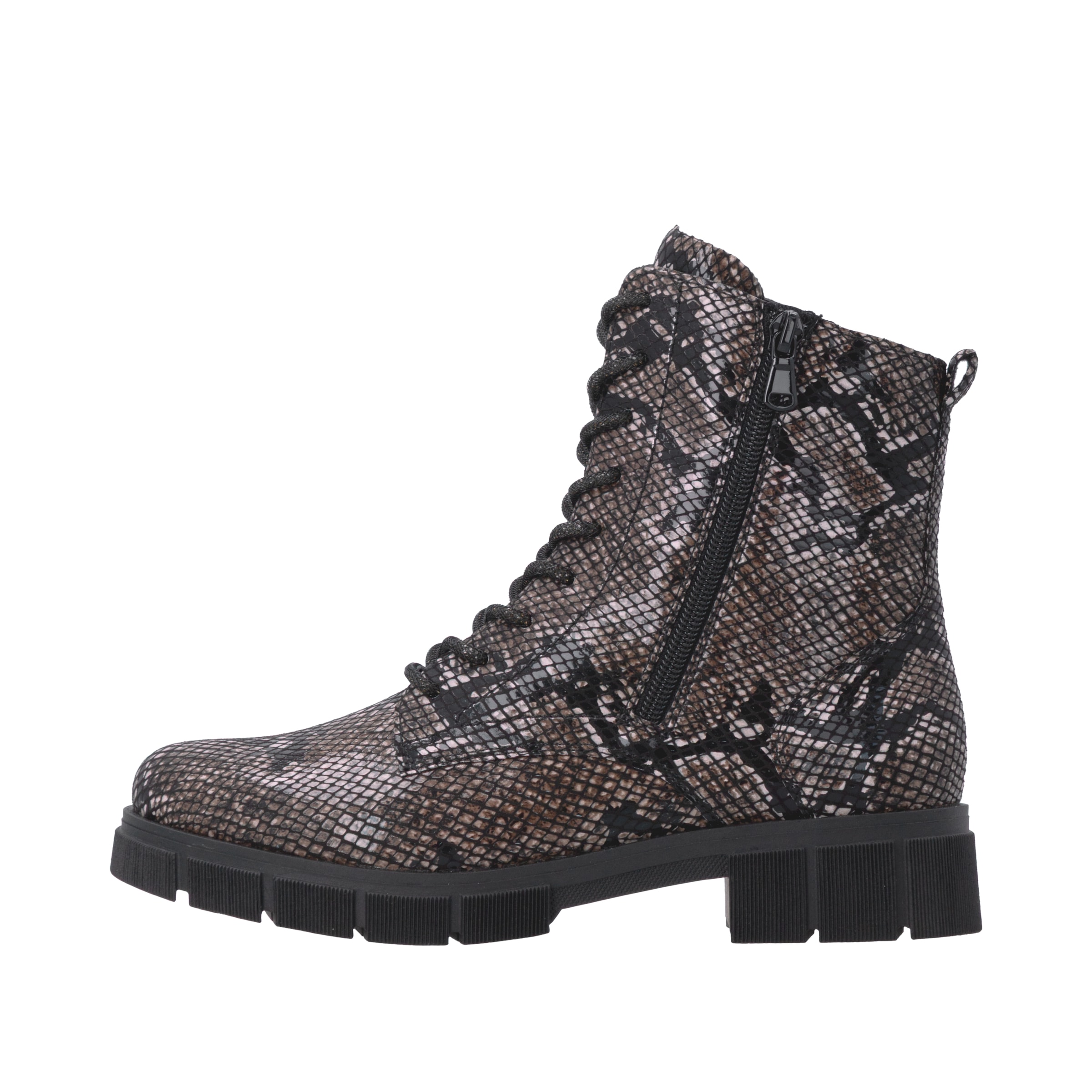 Remonte Schnürstiefelette  Blockabsatz, Schnürboots im modischem Reptilien-Look
