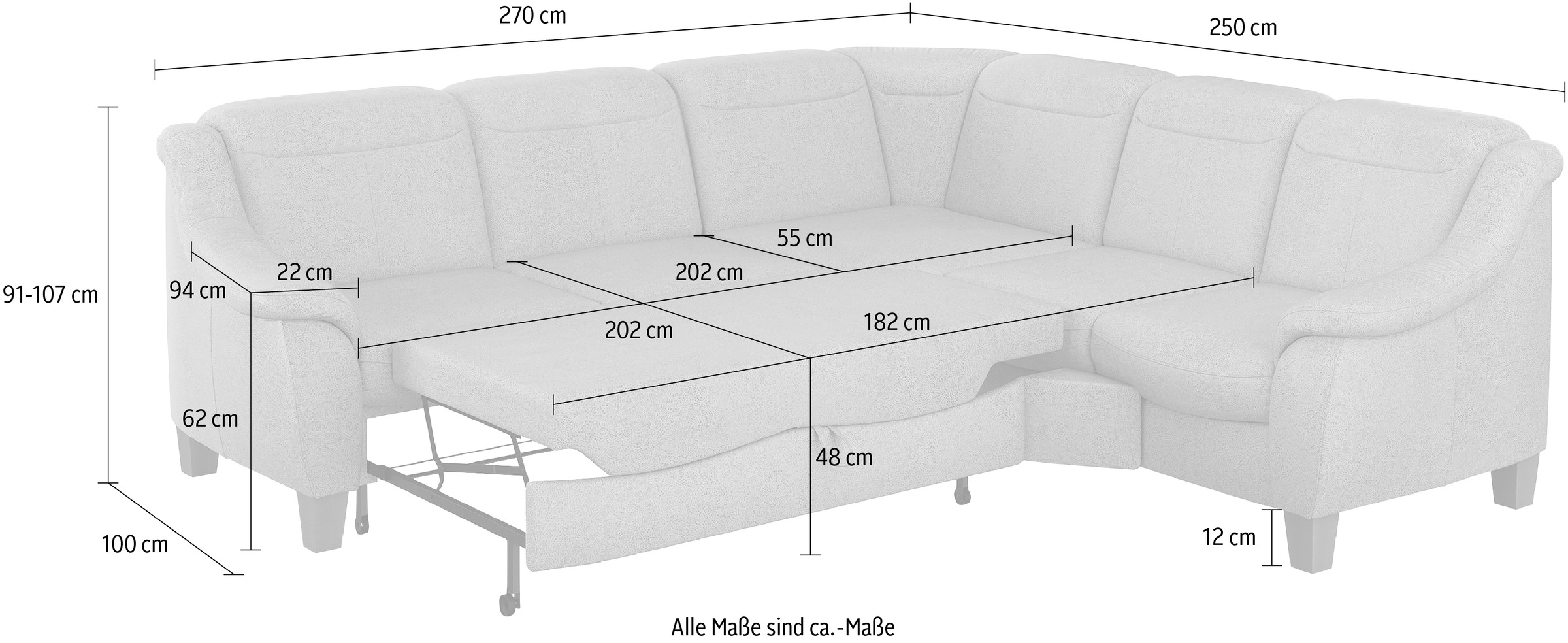 Home affaire Ecksofa »Caldera L-Form«, Federkern, wahlweise mit Kopfteilverstellung, Bettfunktion, Bettkasten