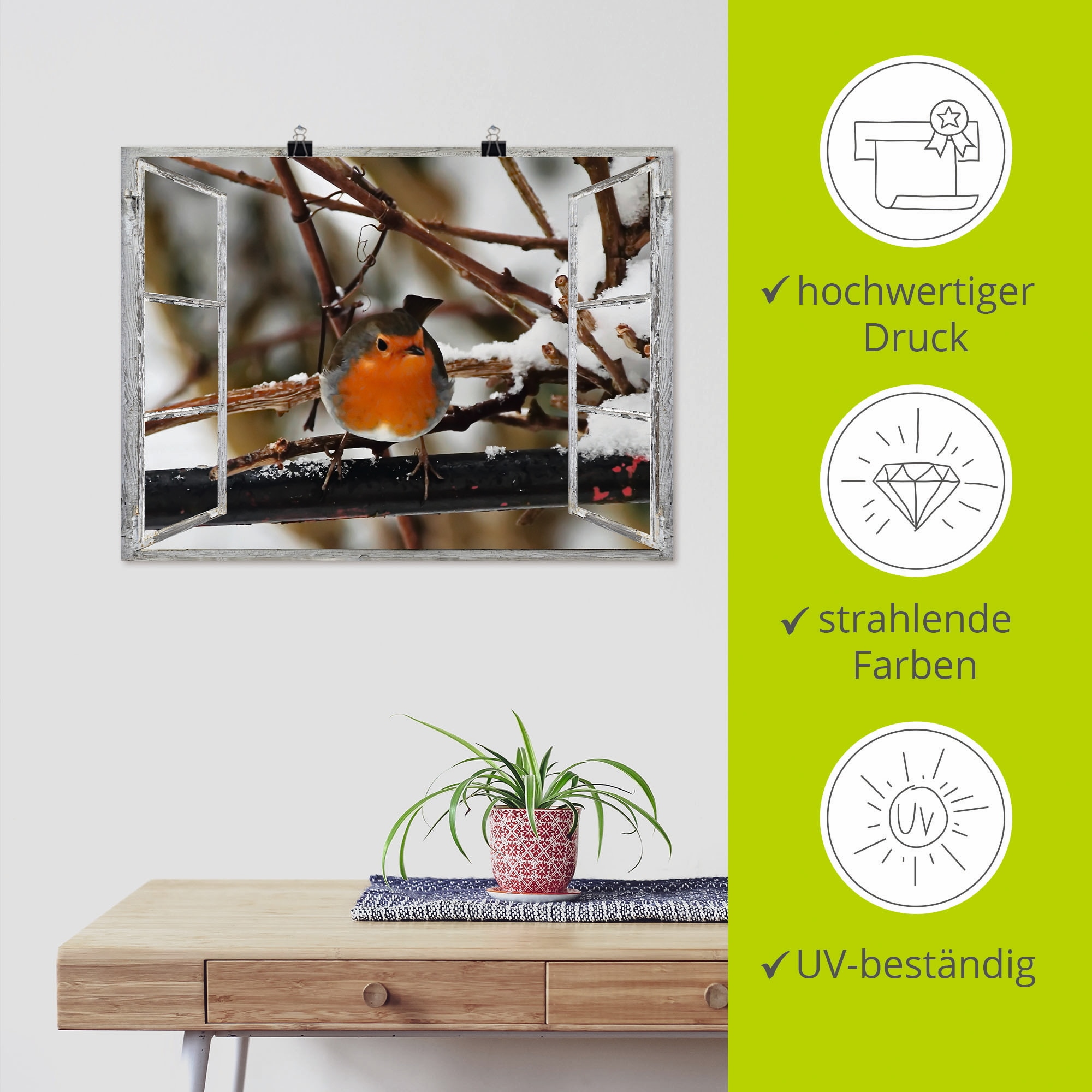 Artland Poster »Fensterbild - Rotkehlchen« Vögel 1 Stk. tlg. ohne Rahmen