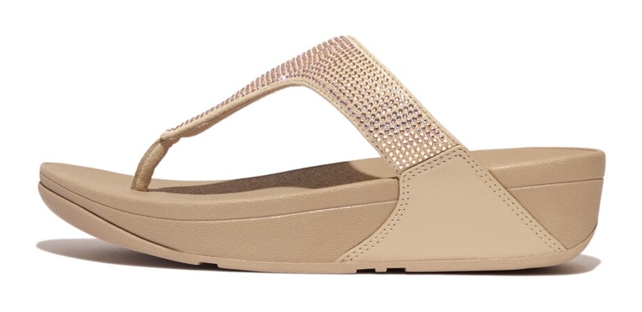 Fitflop Dianette »LULU CRYSTAL EMBELLISHED TOE-POST SANDALS - HOTFIX«, Keilabsatz, Sommerschuh, Zehentrenner mit weichem Zehensteg