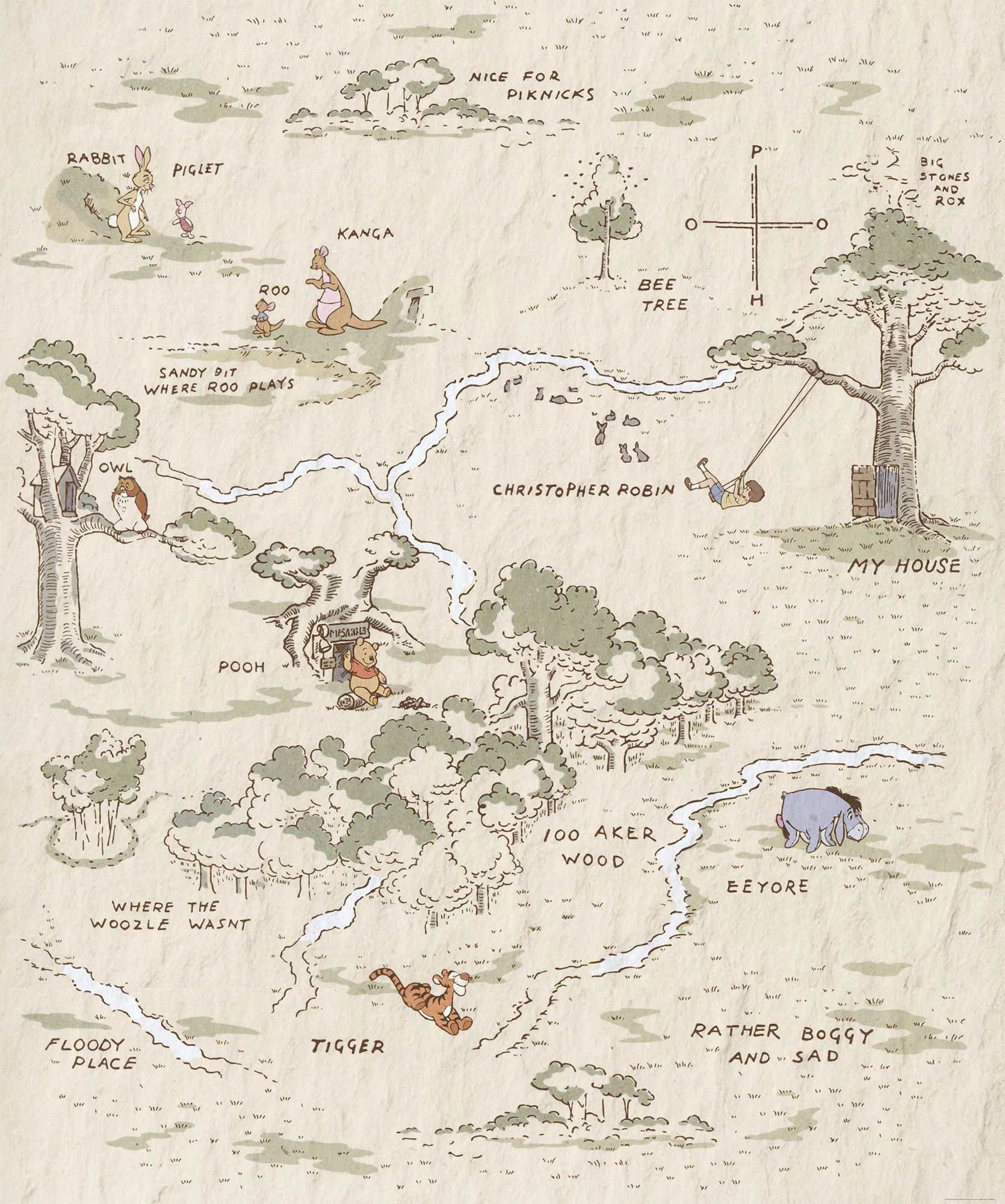 Komar Vliestapete "Winnie the Pooh Map", 200x240 cm (Breite x Höhe)