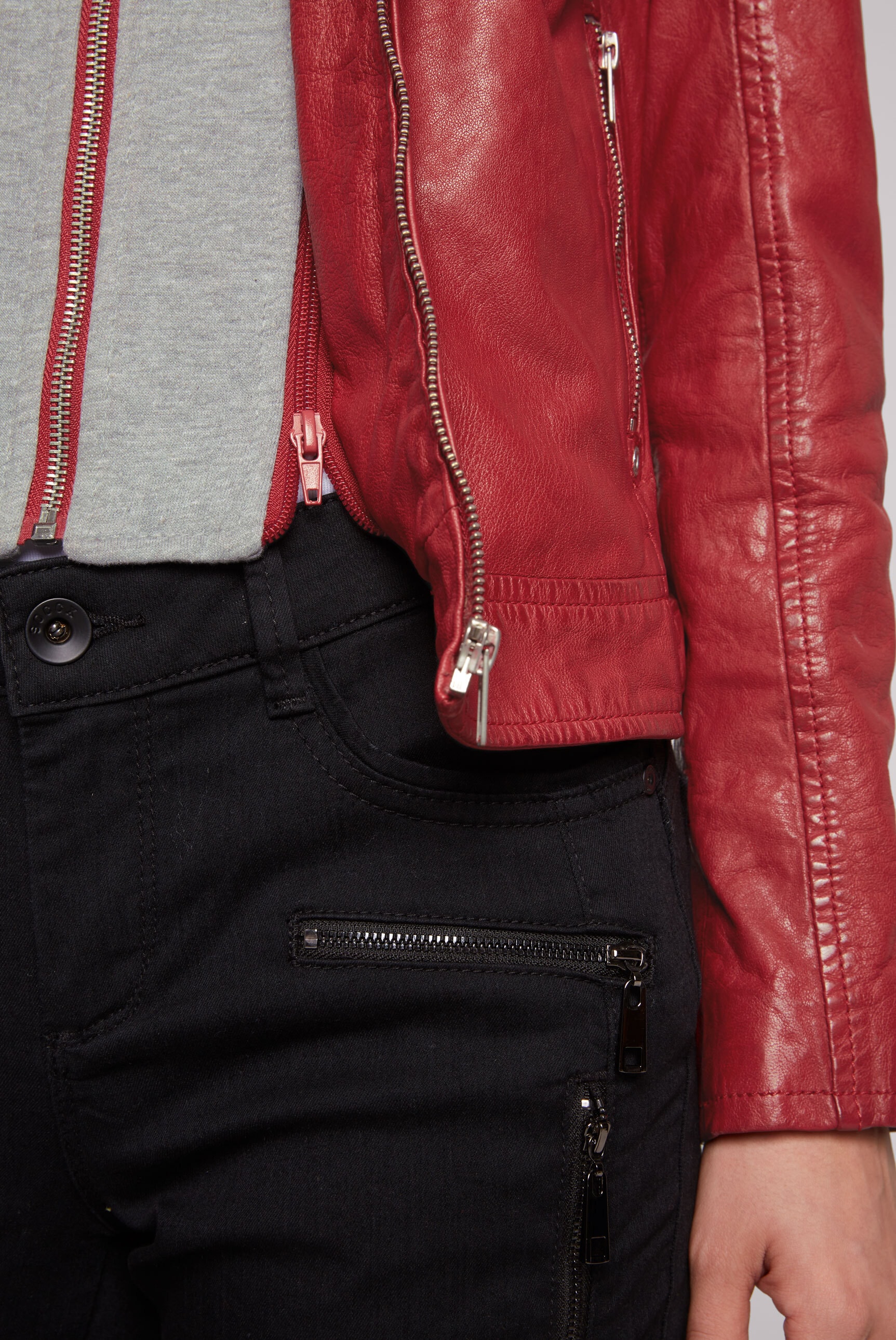 SOCCX Lederjacke, mit Kapuze, mit Druckknopfriegel an den Seiten
