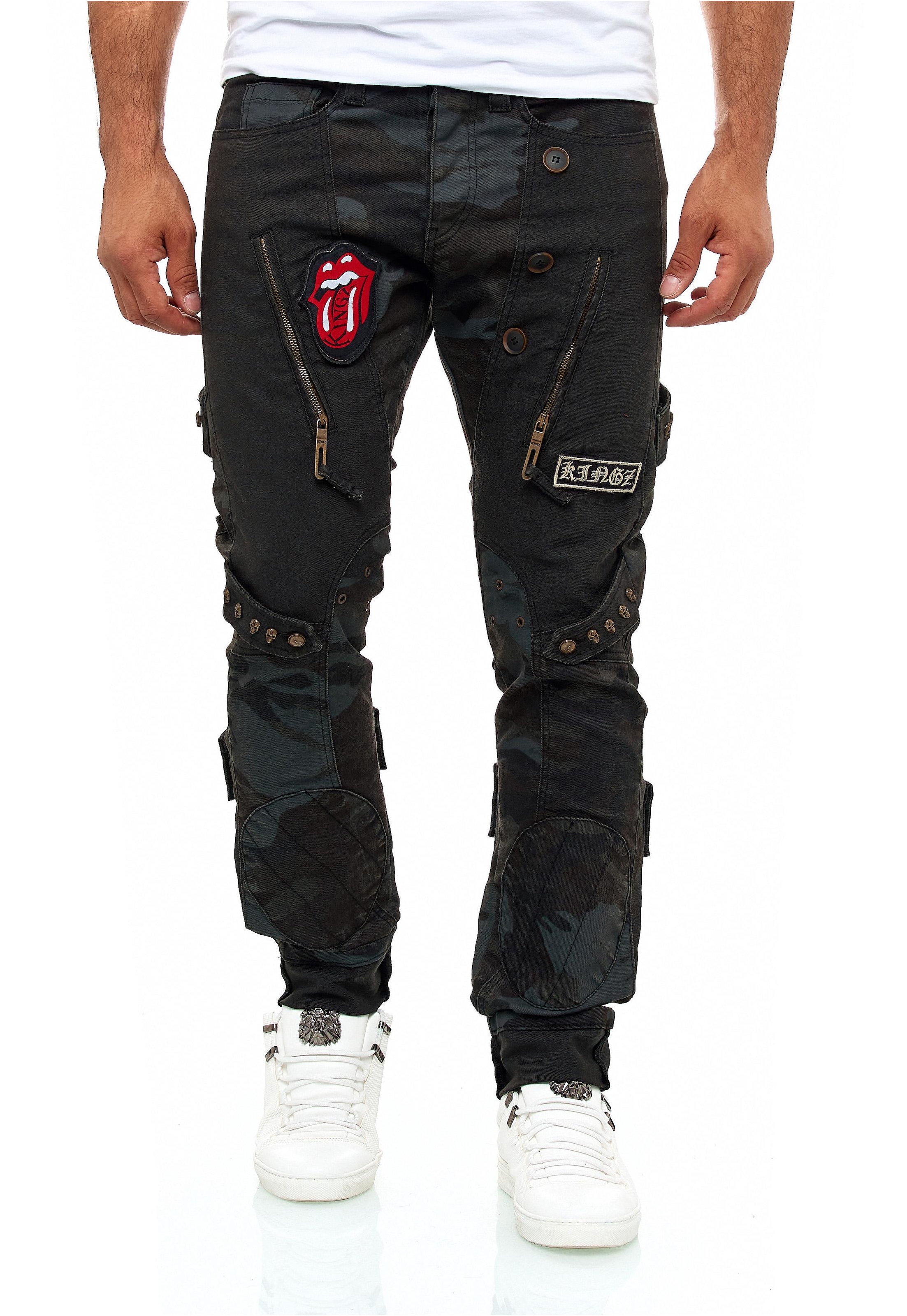 KINGZ Bequeme Jeans, im stylischen Military-Look