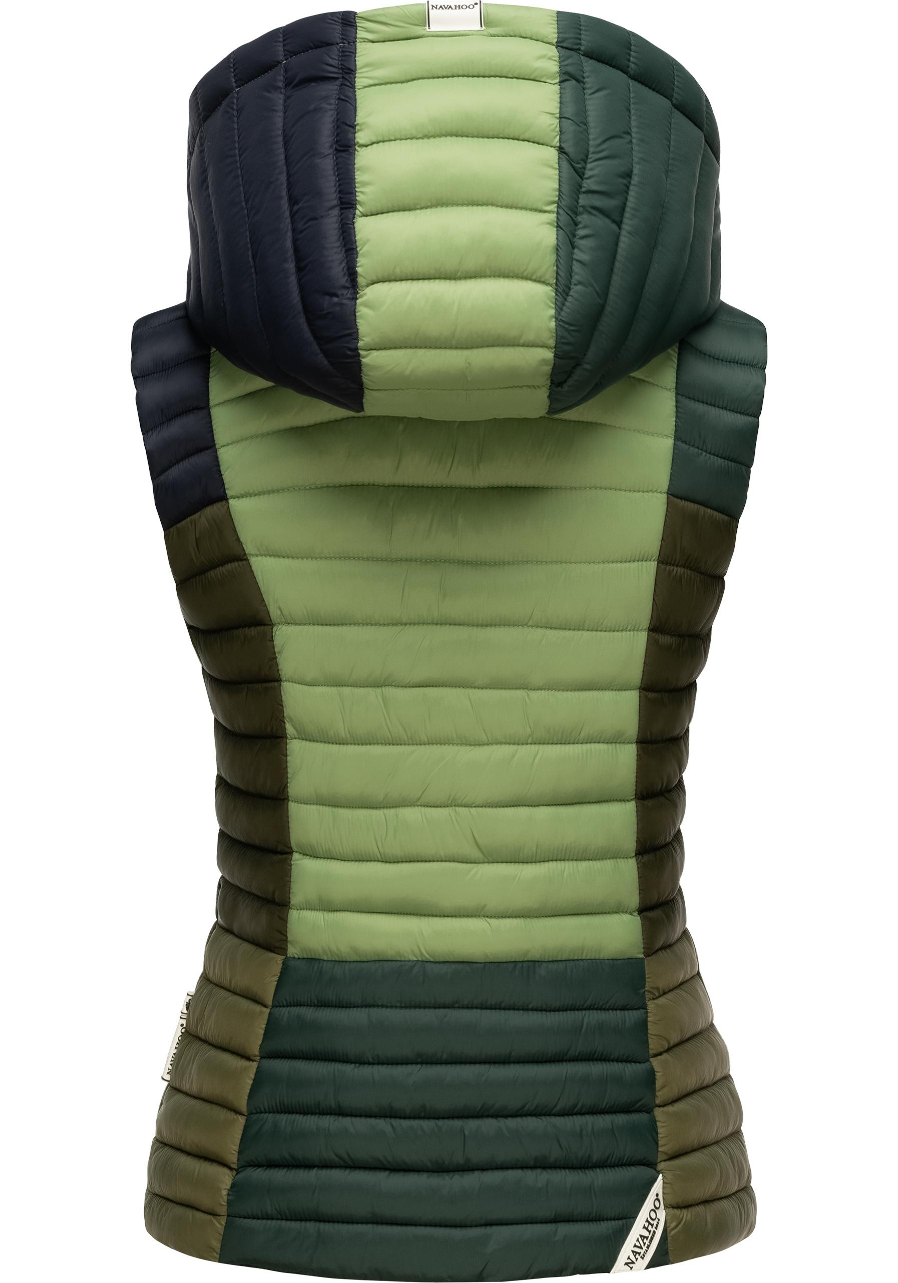 Navahoo Steppweste »Shadaa Multikulti«, Ärmellose Damen Weste im Colourblocking-Stil und Kapuze