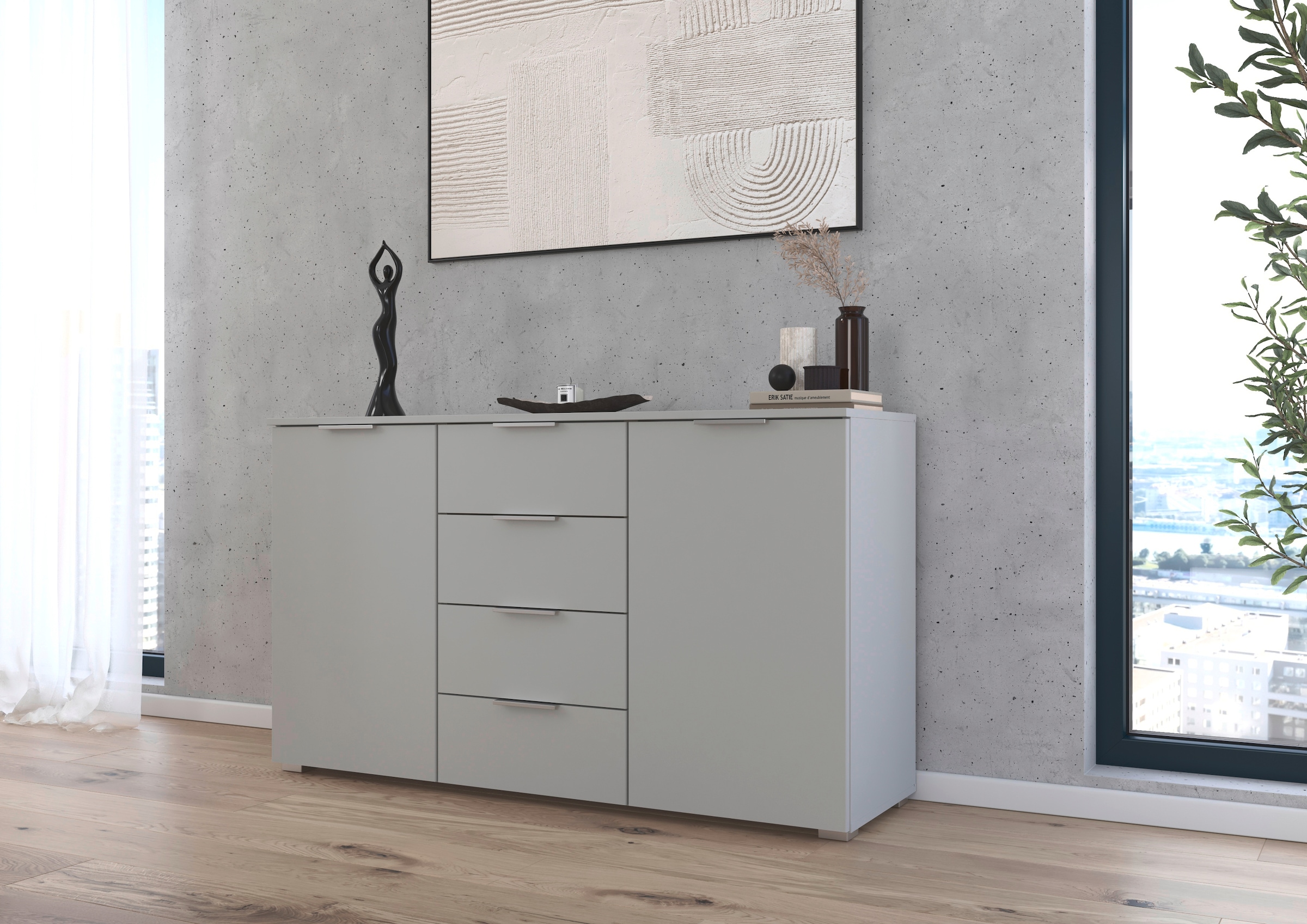 rauch Kommode »Sideboard Kombikommode Schubladenkommode AGORDO«, Breite 140 cm mit 4 Schubkästen und 2 Türen, inkl. 3er-Set Filzboxen