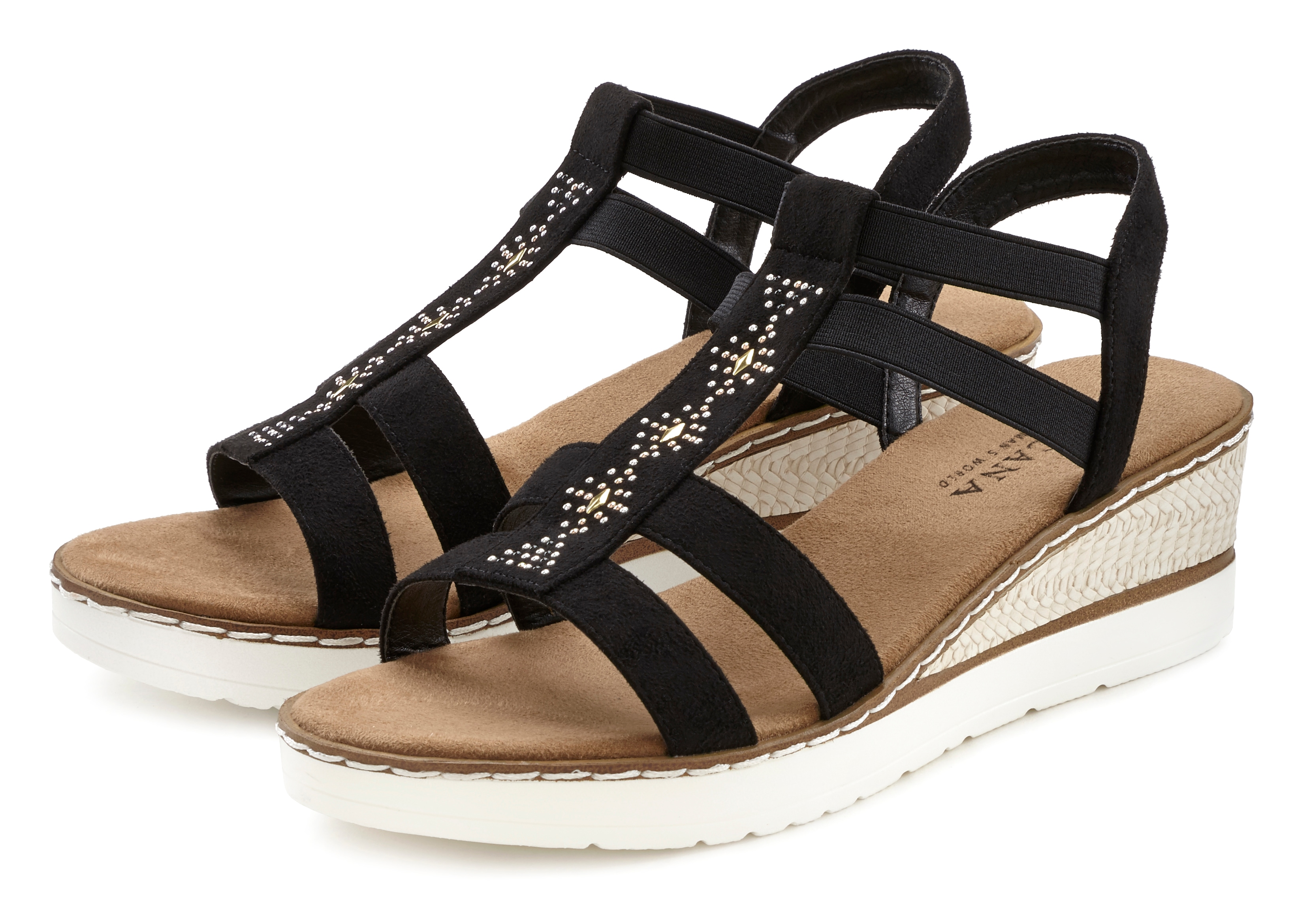 LASCANA Sandalette "Sommerschuh, offener Schuh, Sandale, Keilsandalette," mit Keilabsatz und Schmucksteinen VEGAN