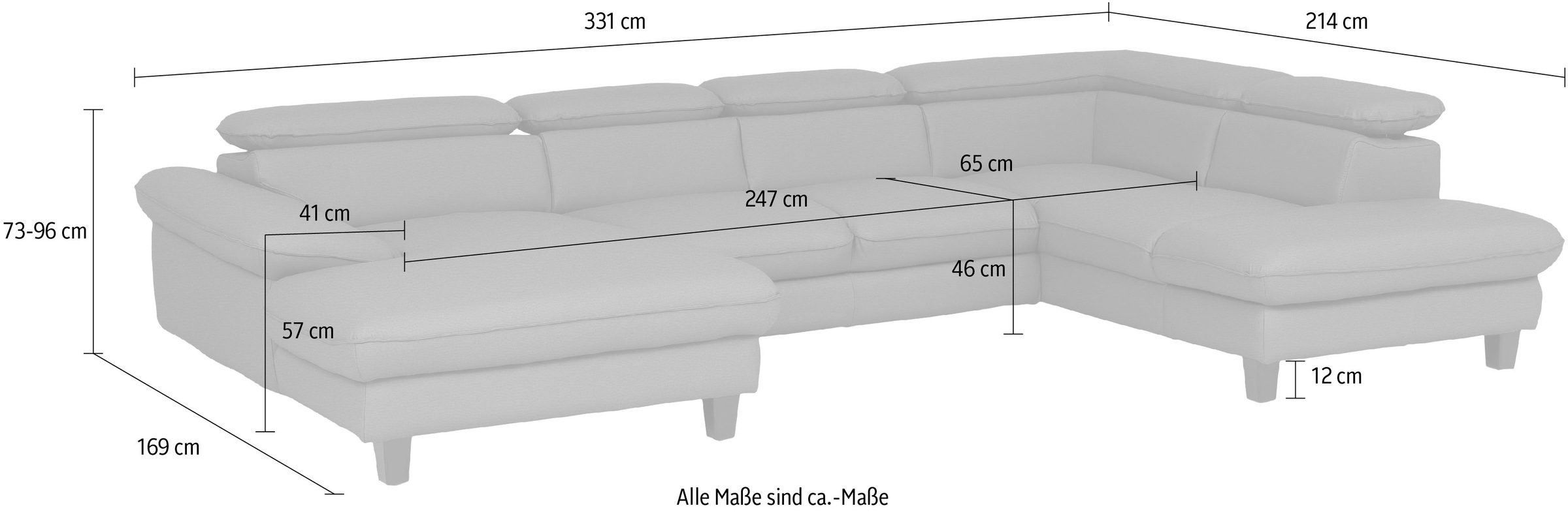 Home affaire Wohnlandschaft »Pilot U-Form«, mit Kopfteilverstellung, wahlweise mit Bettfunktion und Bettkasten