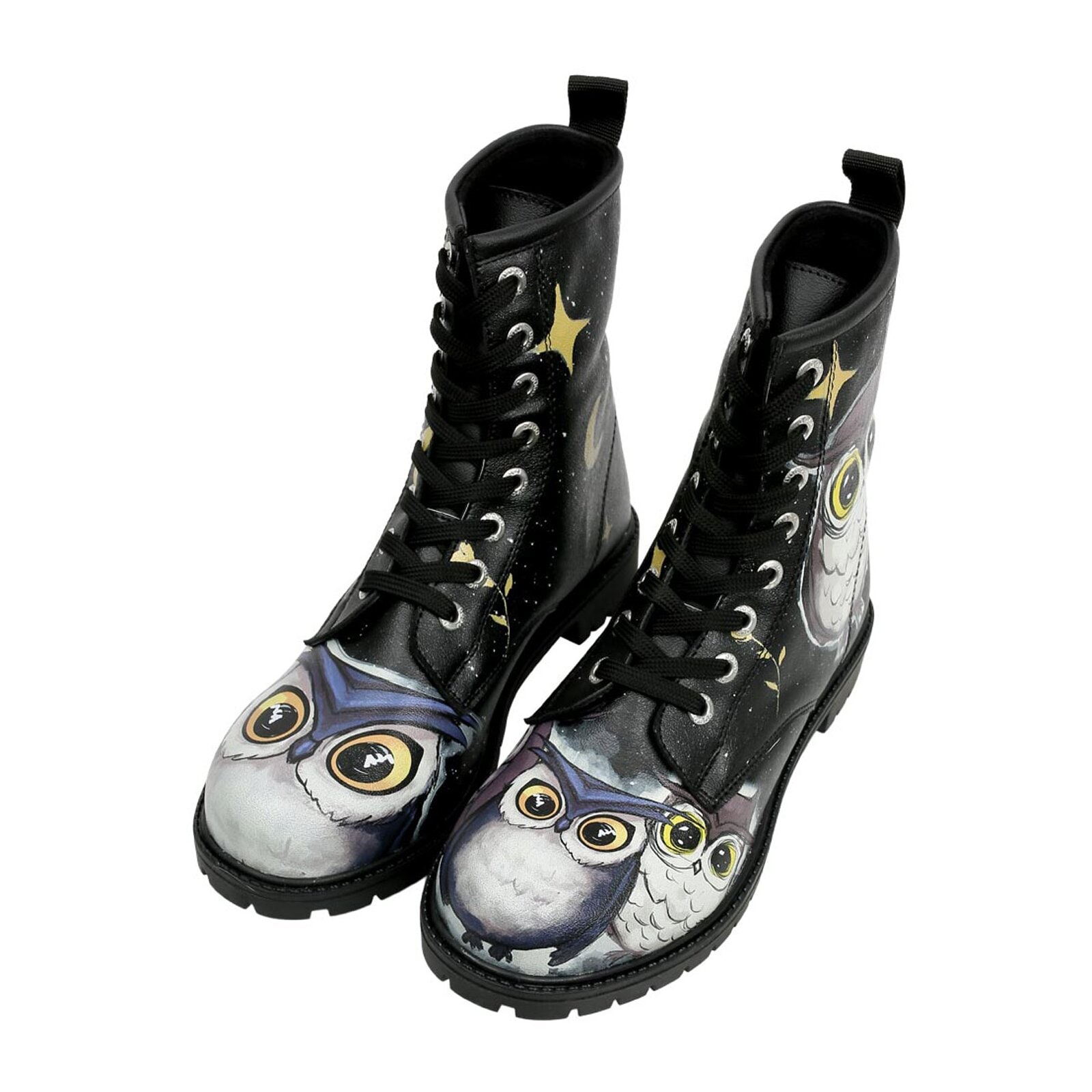 DOGO Schnürboots "Long Boots Schnürstiefel Owls Family Black Damen Stiefele günstig online kaufen