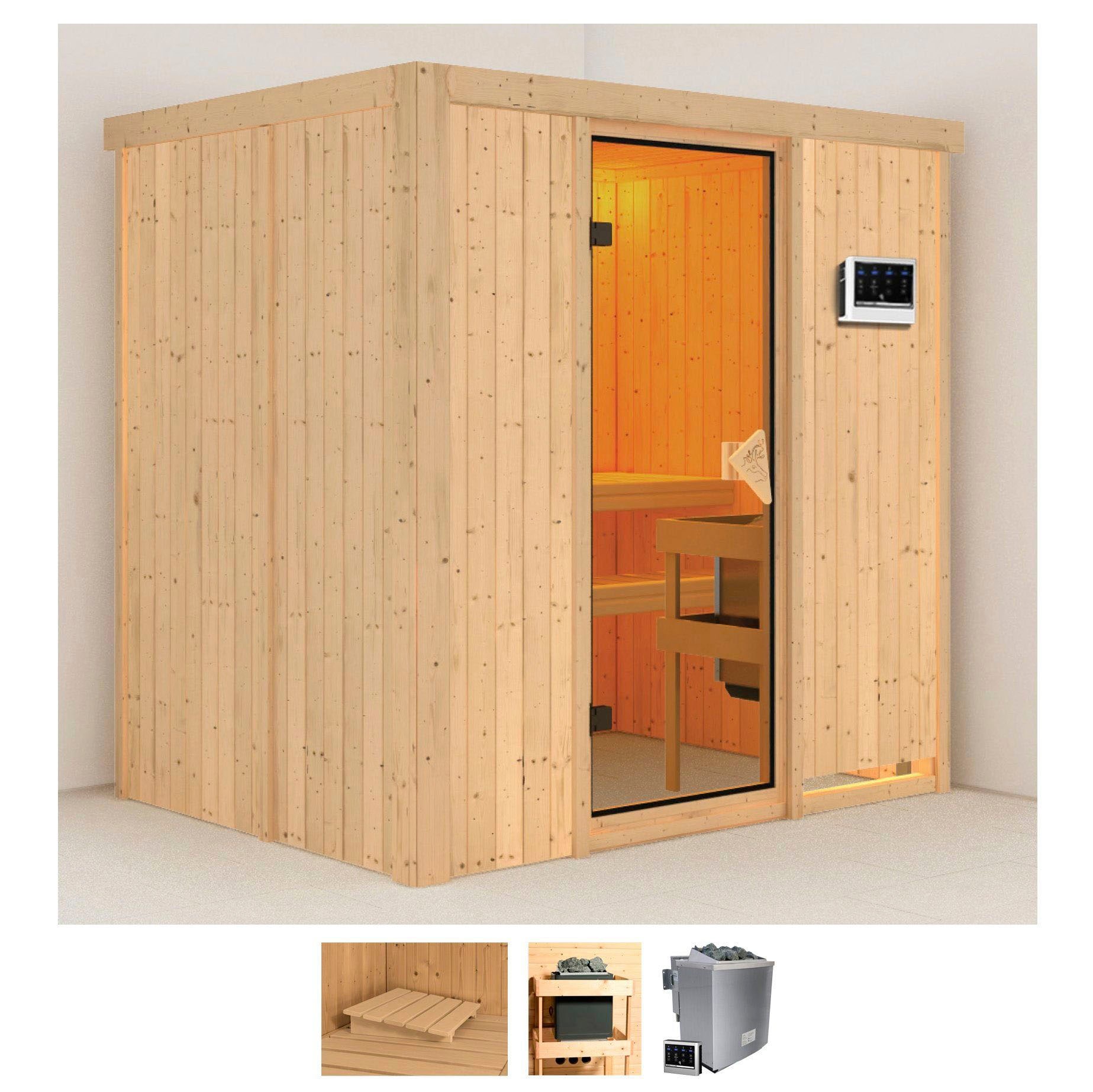 Karibu Sauna "Bedine" Set, 9 KW-Bio-Ofen mit externer Steuerung