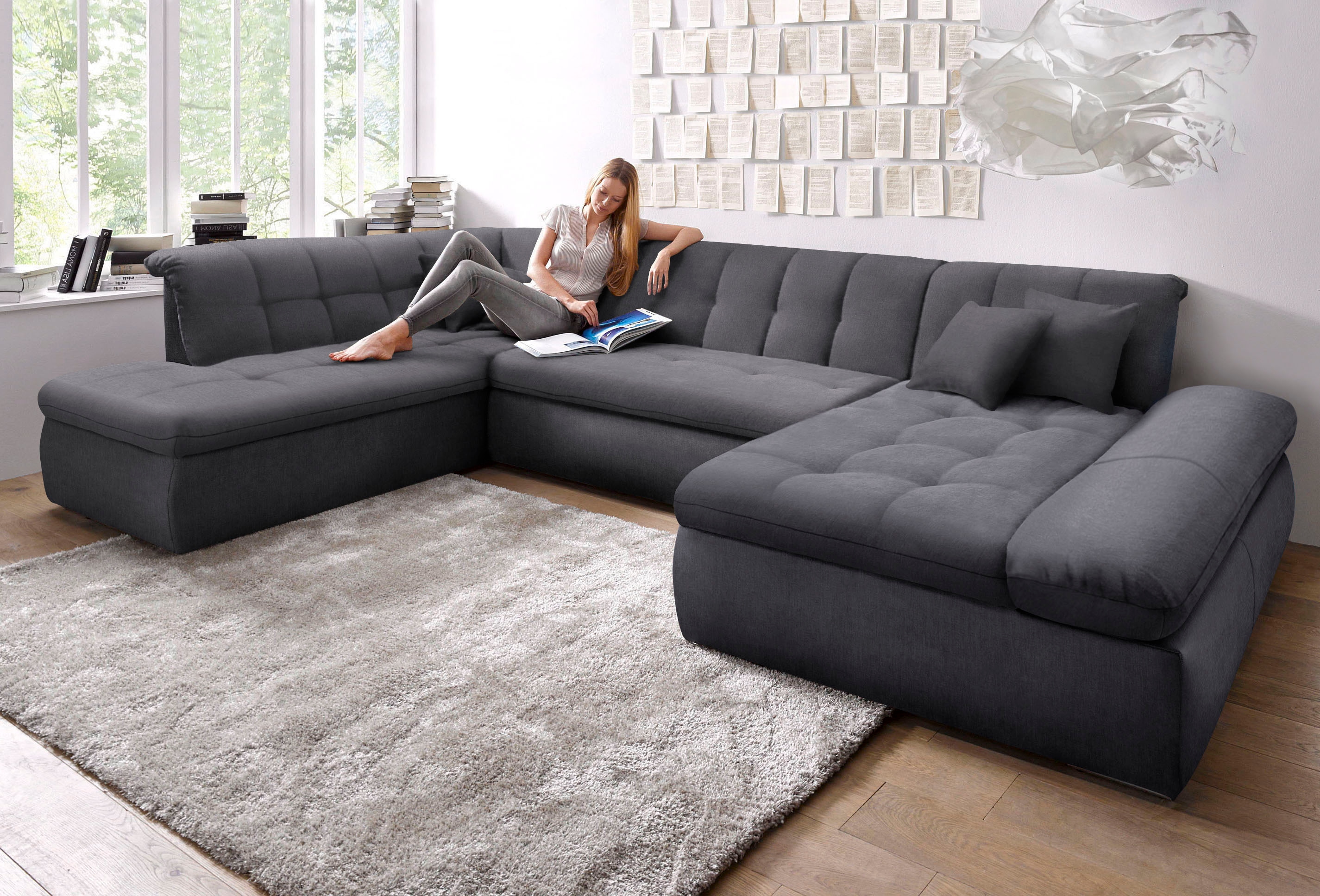 DOMO collection Wohnlandschaft "MORIC Massiv - Belastbar bis 140 kgxSitz, 353x216x80 cm, XXL" U-Form, inkl. Zierkissen