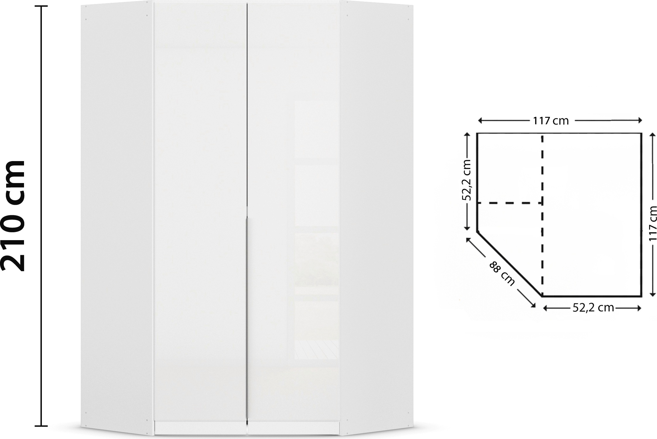 OTTO home Eckkleiderschrank »Kleiderschrank Schrank Ankleidezimmer Schlafzimmer Garderobe AGORDO« in zwei Griff-Farben, Breite/Tiefe 117x117 cm, Höhen 210/229 cm,  mit Glastüren, voll ausgestattet mit viel Stauraum MADE IN GERMANY