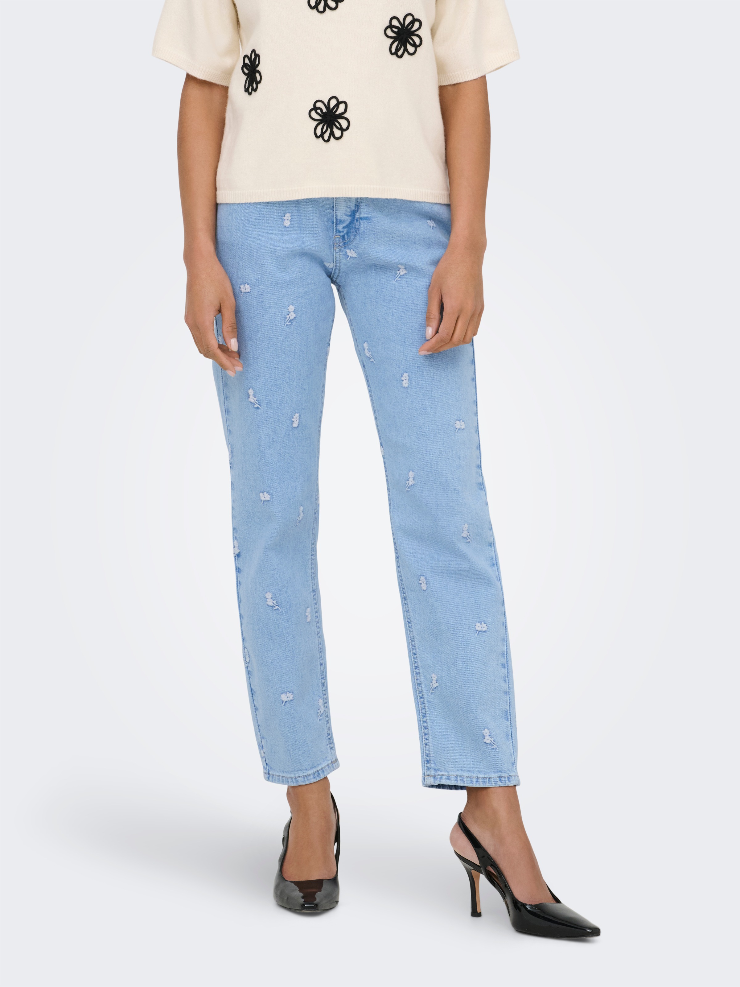 ONLY Straight-Jeans "ONLEMILY HW STRETCH EMB STRA ANK DNM AZG" Baumwollmisc günstig online kaufen