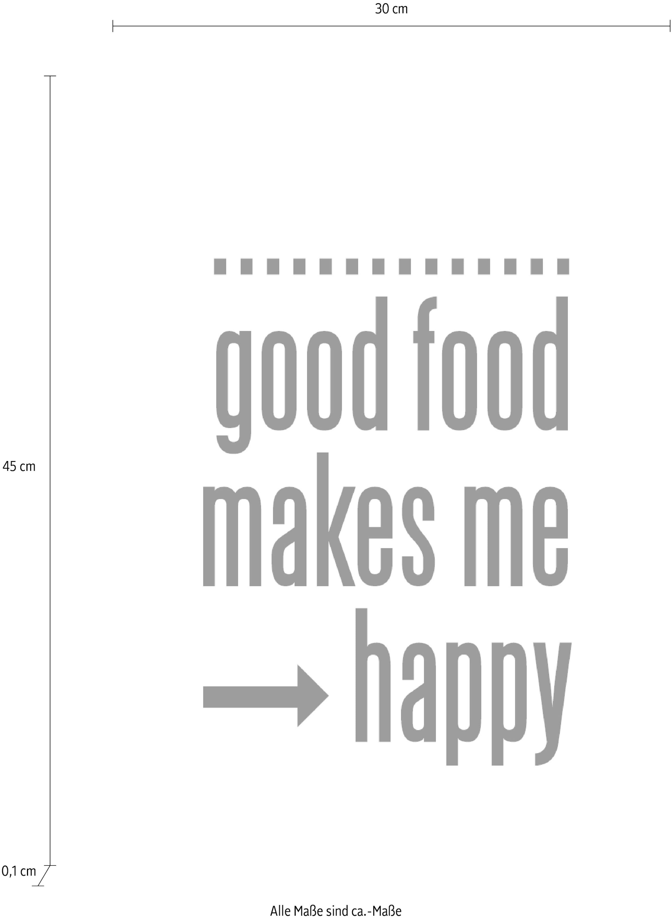 queence Wanddekoobjekt »Good food makes me - happy«, Schriftzug auf Stahlblech