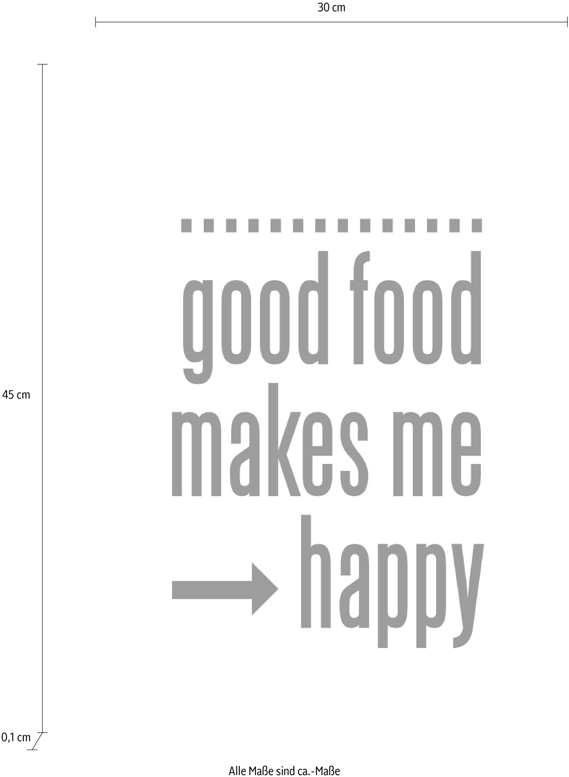 queence Wanddekoobjekt »Good food makes me - happy«, Schriftzug auf Stahlblech