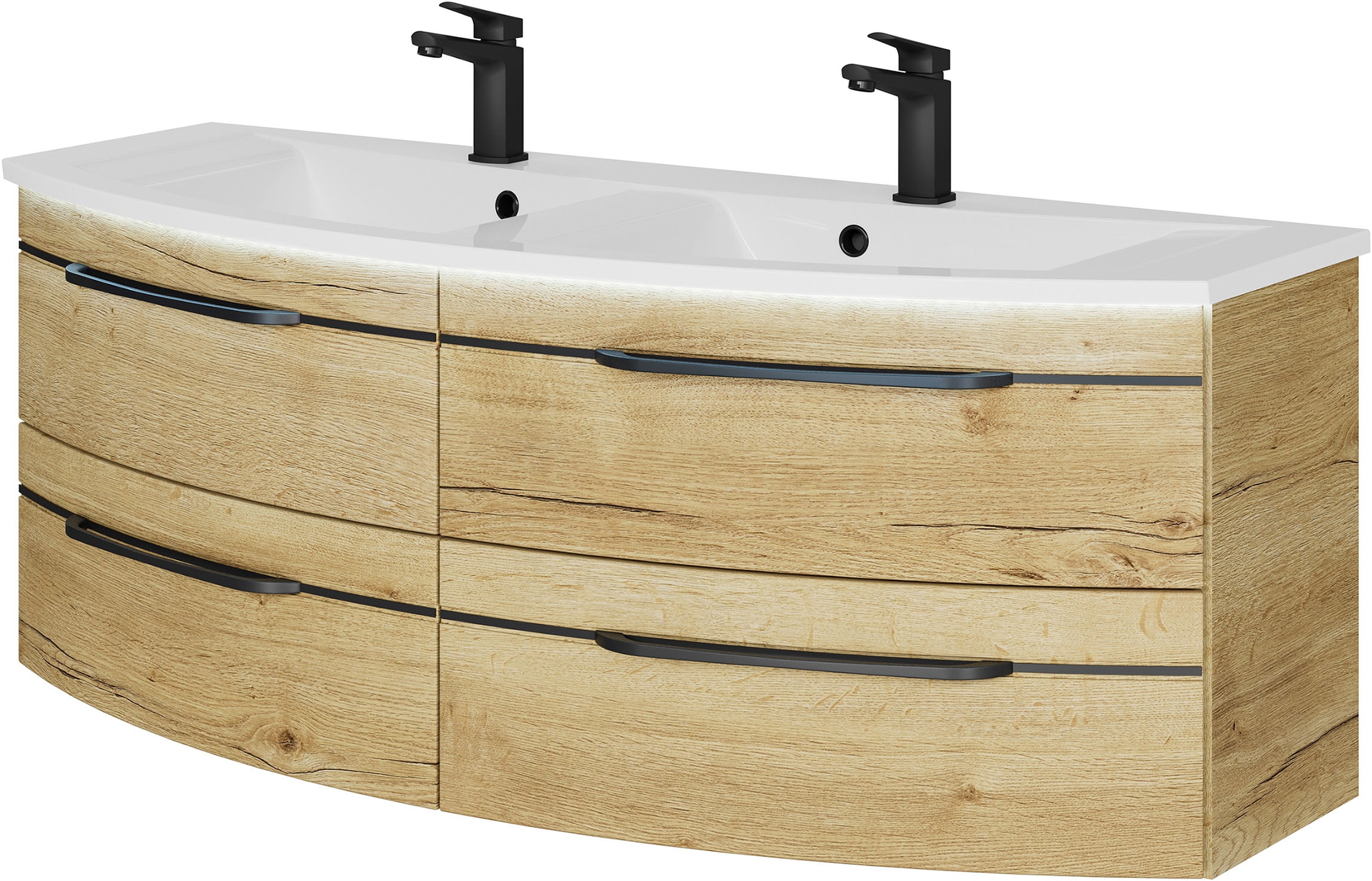Saphir 1100000002199 "Serie 7045 Mineralmarmor-Waschtisch und Unterschrank, 131 cm breit" Doppel-Waschplatz mit 4 Schubladen, Badmöbel Set mit Waschtisch