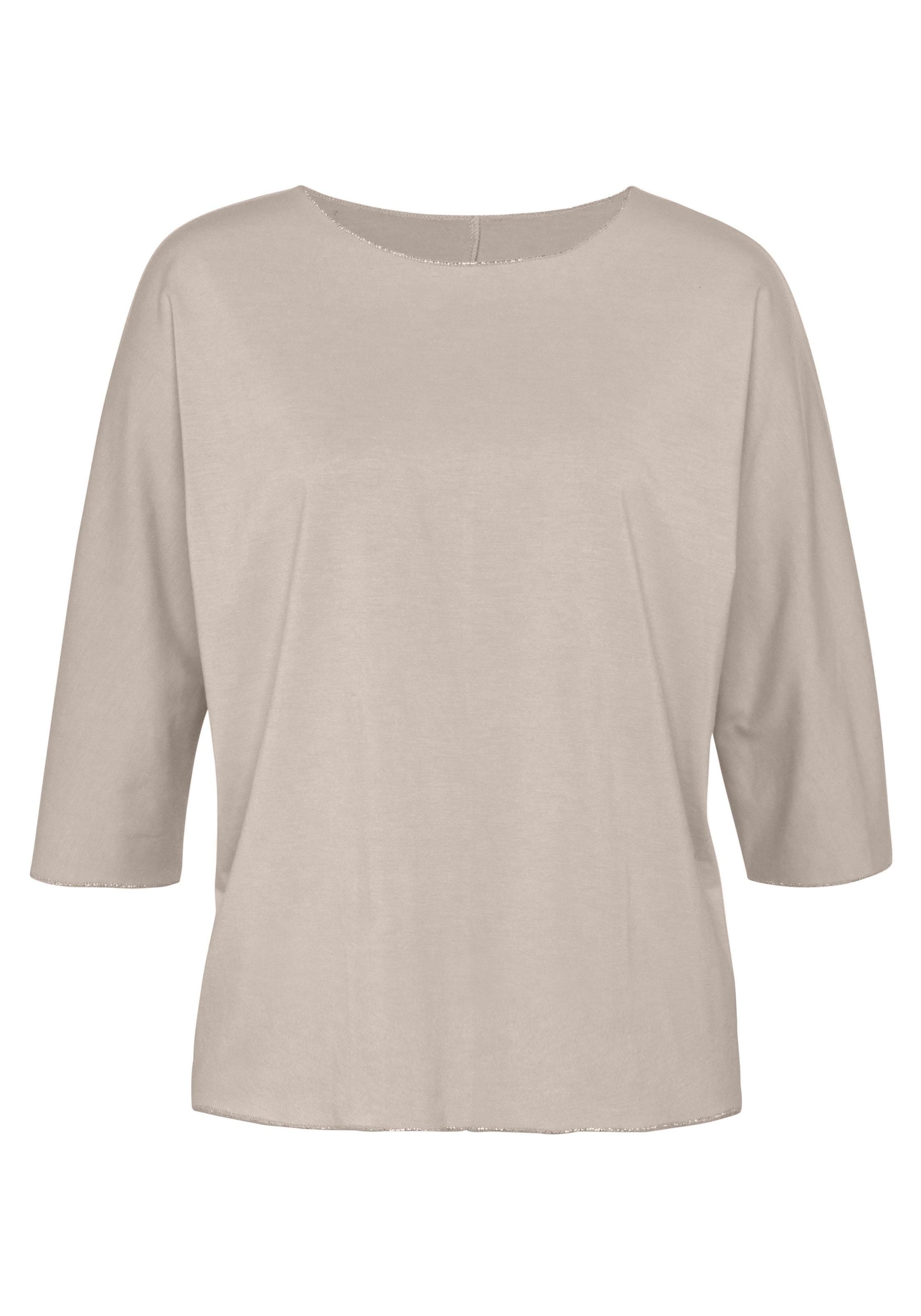 LASCANA Rundhalsshirt »mit eleganten Glitzerabschlüssen«, aus pflegeleichter Qualität