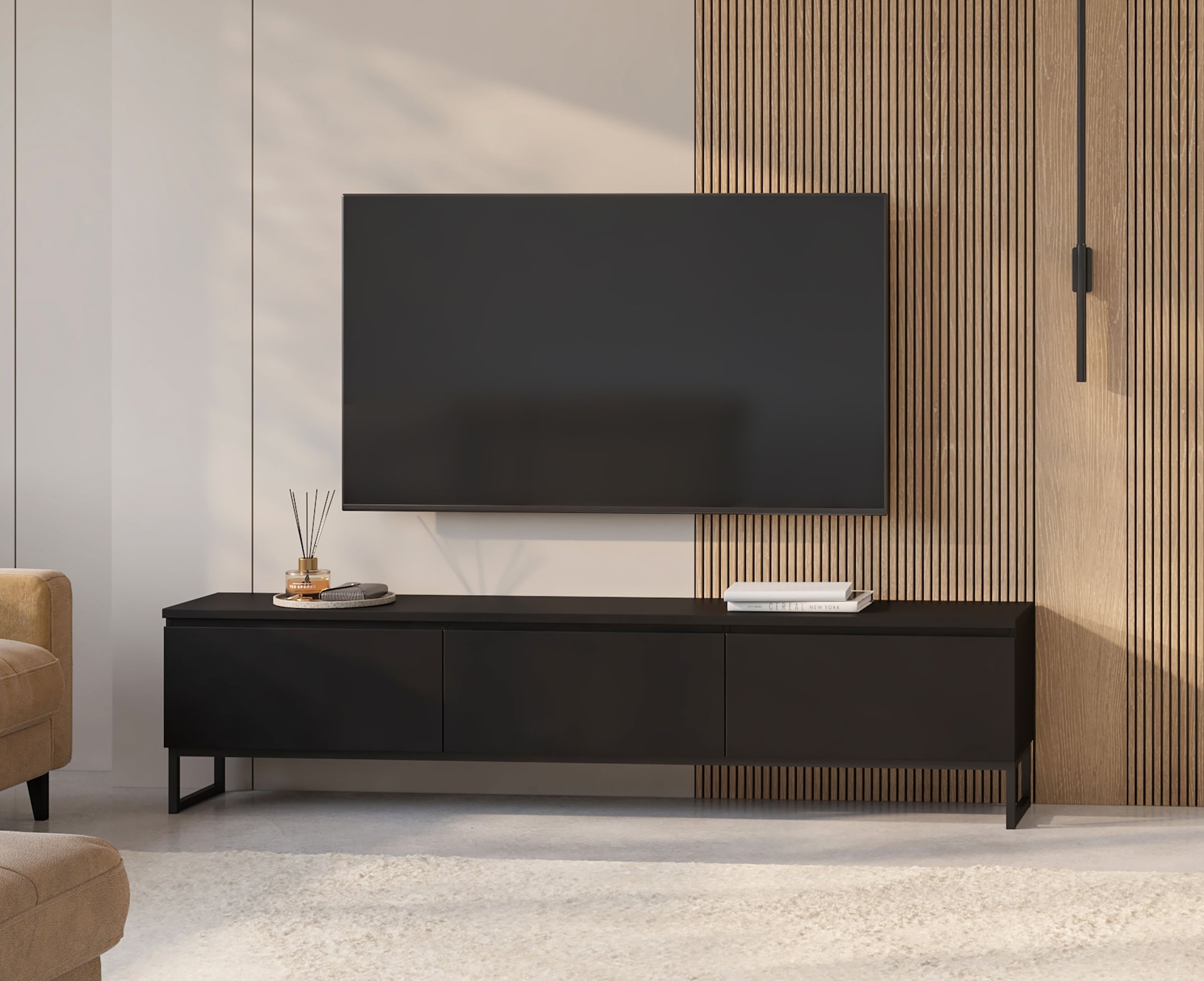 OTTO home Lowboard »Modo II, Breite 200 cm, modernes griffloses Lowboard 3 Klappen« TV-Kommode mit viel Stauraum, Metallkufen