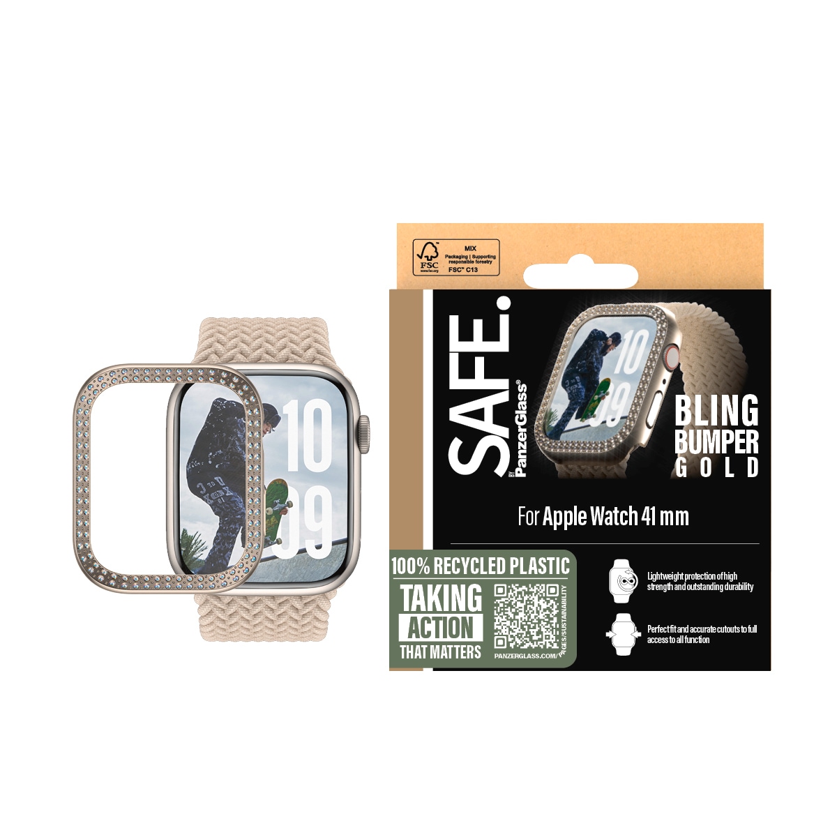 "SAFE BY PANZERGLASS Handyhülle ""Bling Bumper für Apple Watch 10 42mm"", gold, Watch, Hüllen, Backcover, Schutzhülle, Handyschutzhülle, Case