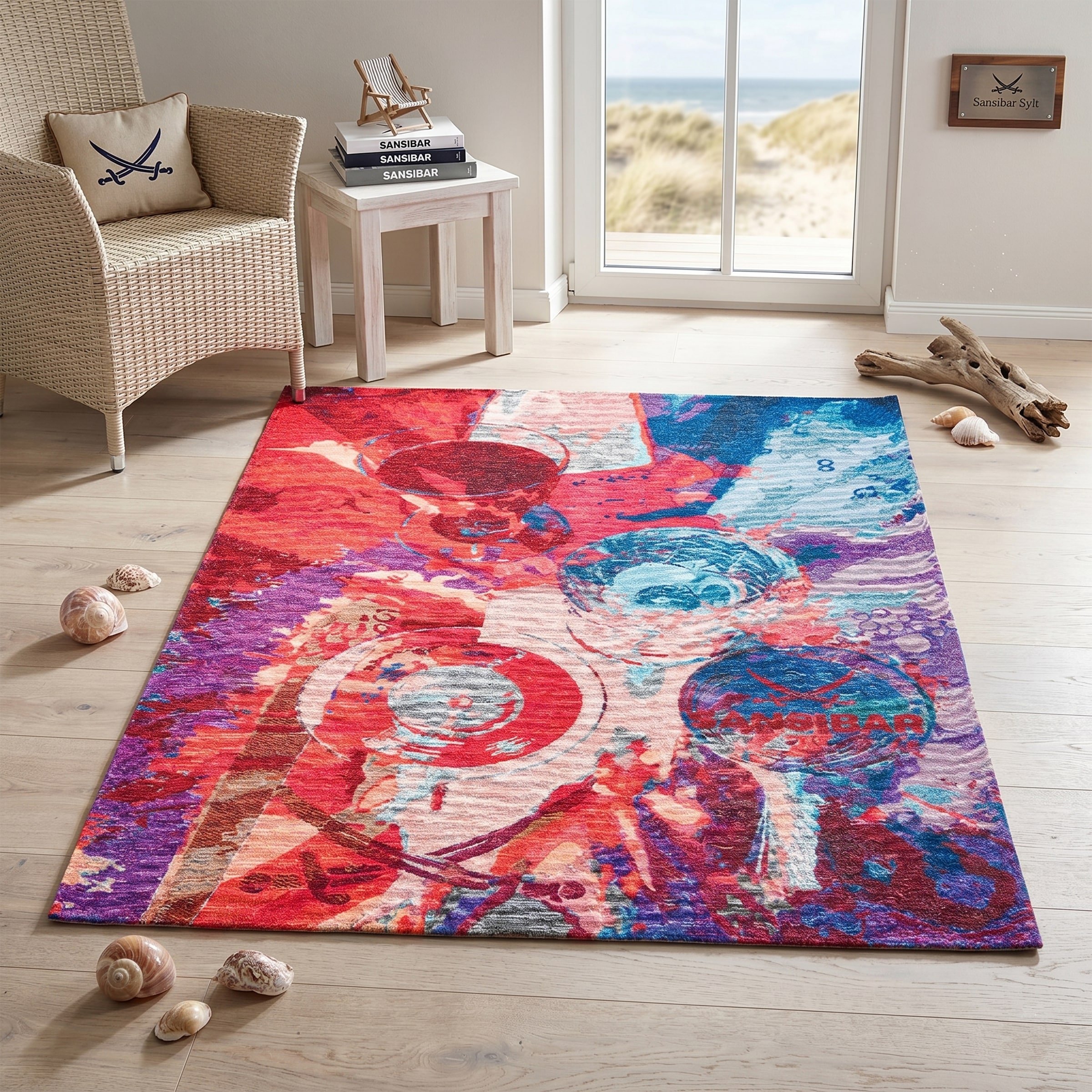 Sansibar Teppich "Keitum 008" rechteckig 3 mm Höhe Flachgewebe, modernes Design, Motiv Gläser & gekreuzte Säbel