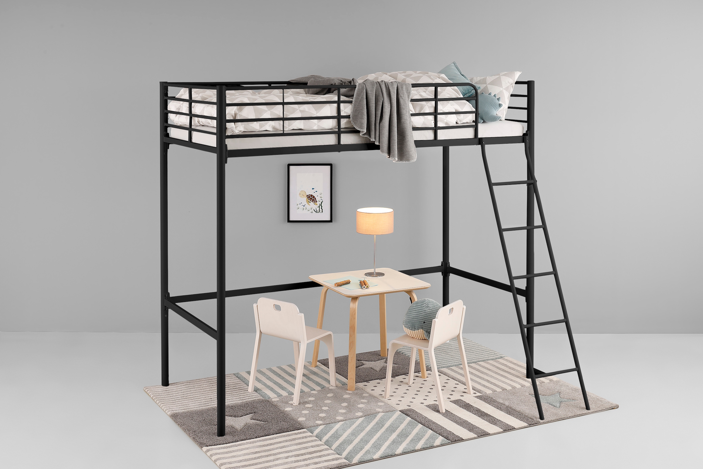 Hochbett OTTO HOME, B:159cm H:186cm L:208cm, schwarz, Jugendzimmer, Hochbetten, "Hayo, Topseller Zeitloses Metallbett, in mehreren Farben", inkl.