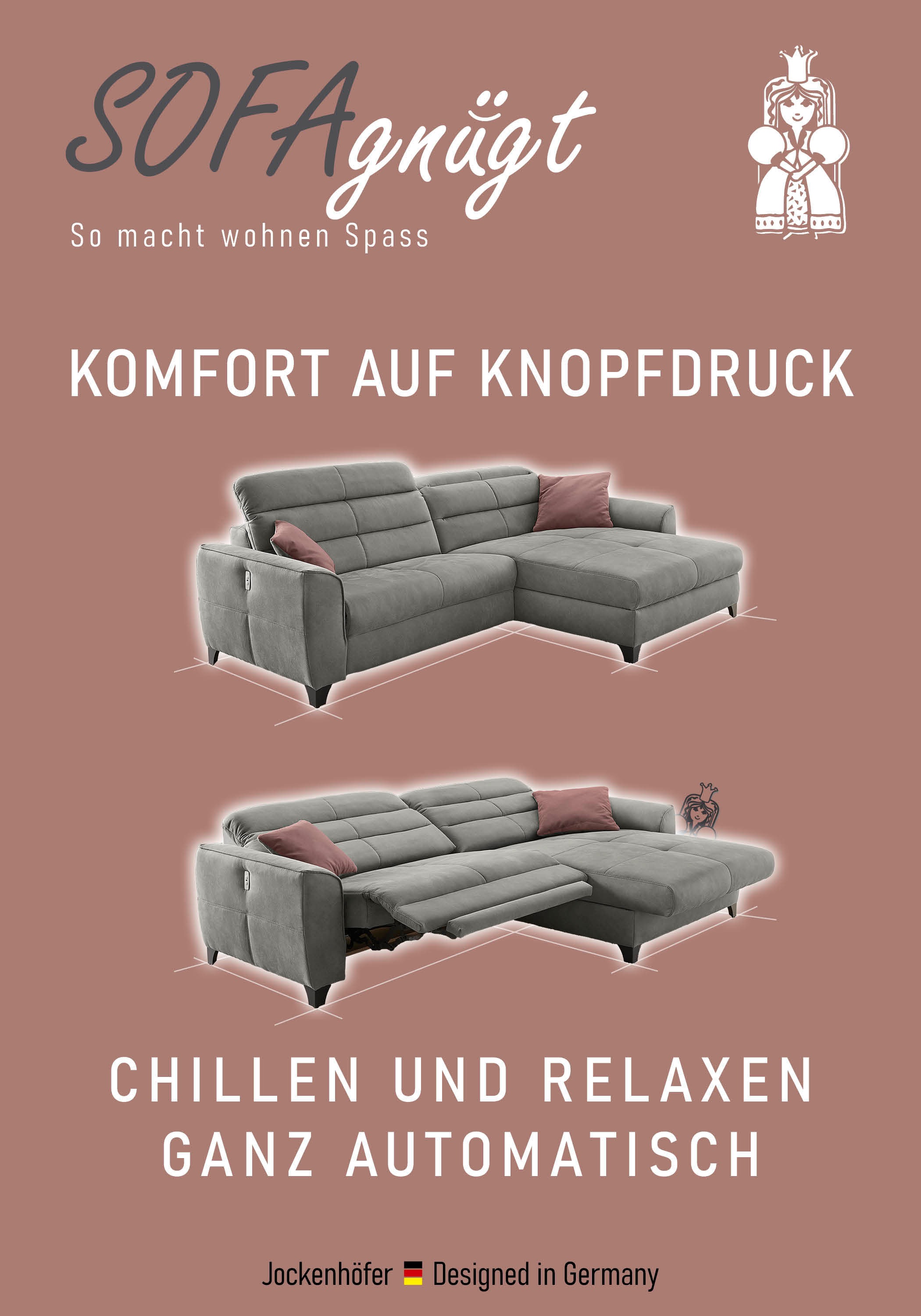 Thumbnail - Jockenhöfer Gruppe Ecksofa "Double One L-Form, B: 288cm" mit 2x 120cm breiten, elektromotorischen Relaxfunktionen