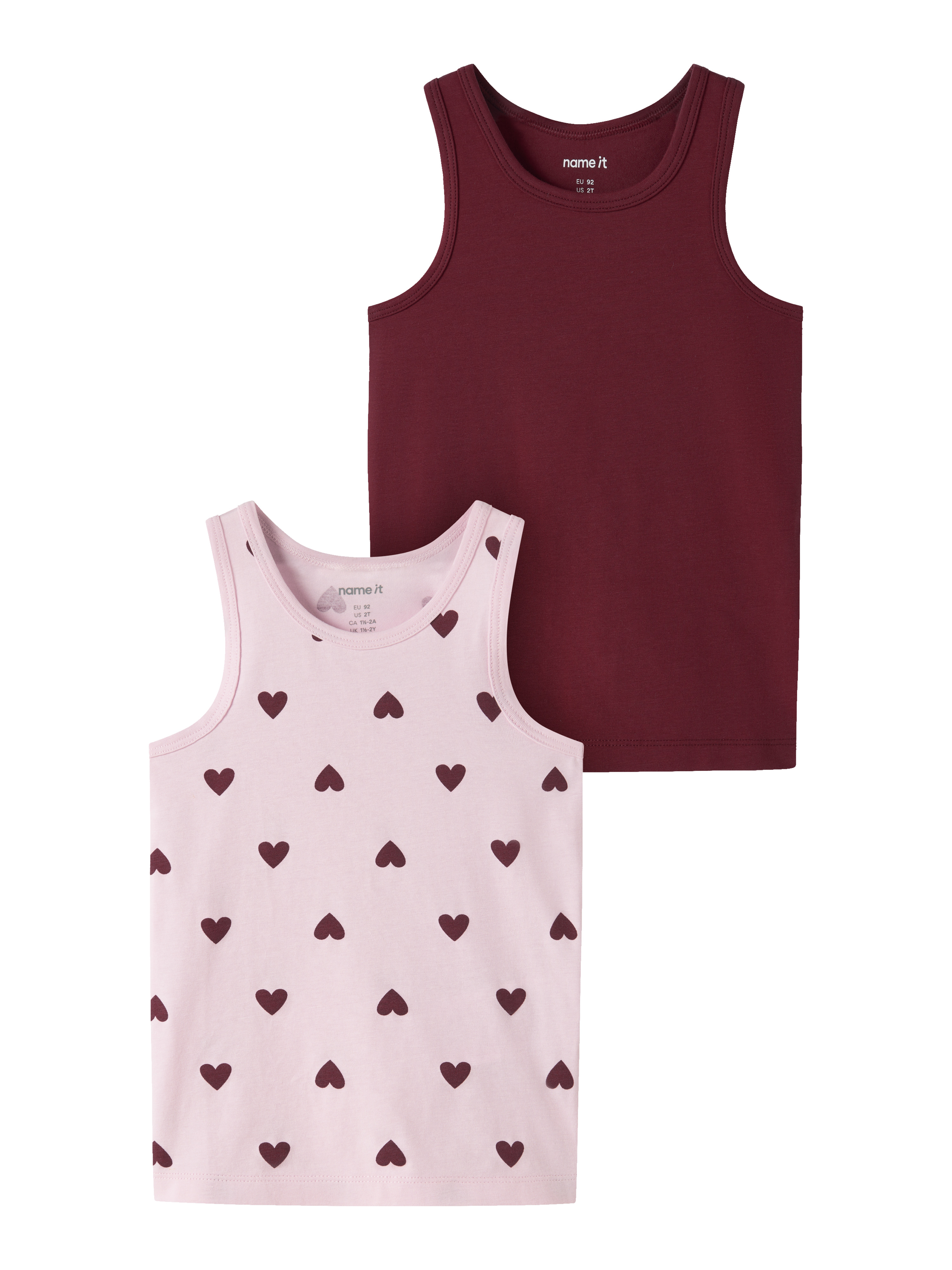 Name It Unterhemd "Nmftank Top 2P Cutie Heart Noos" Packung, 2 Stk. Baumwollmischung, Uni Und Bedruckt Im Set