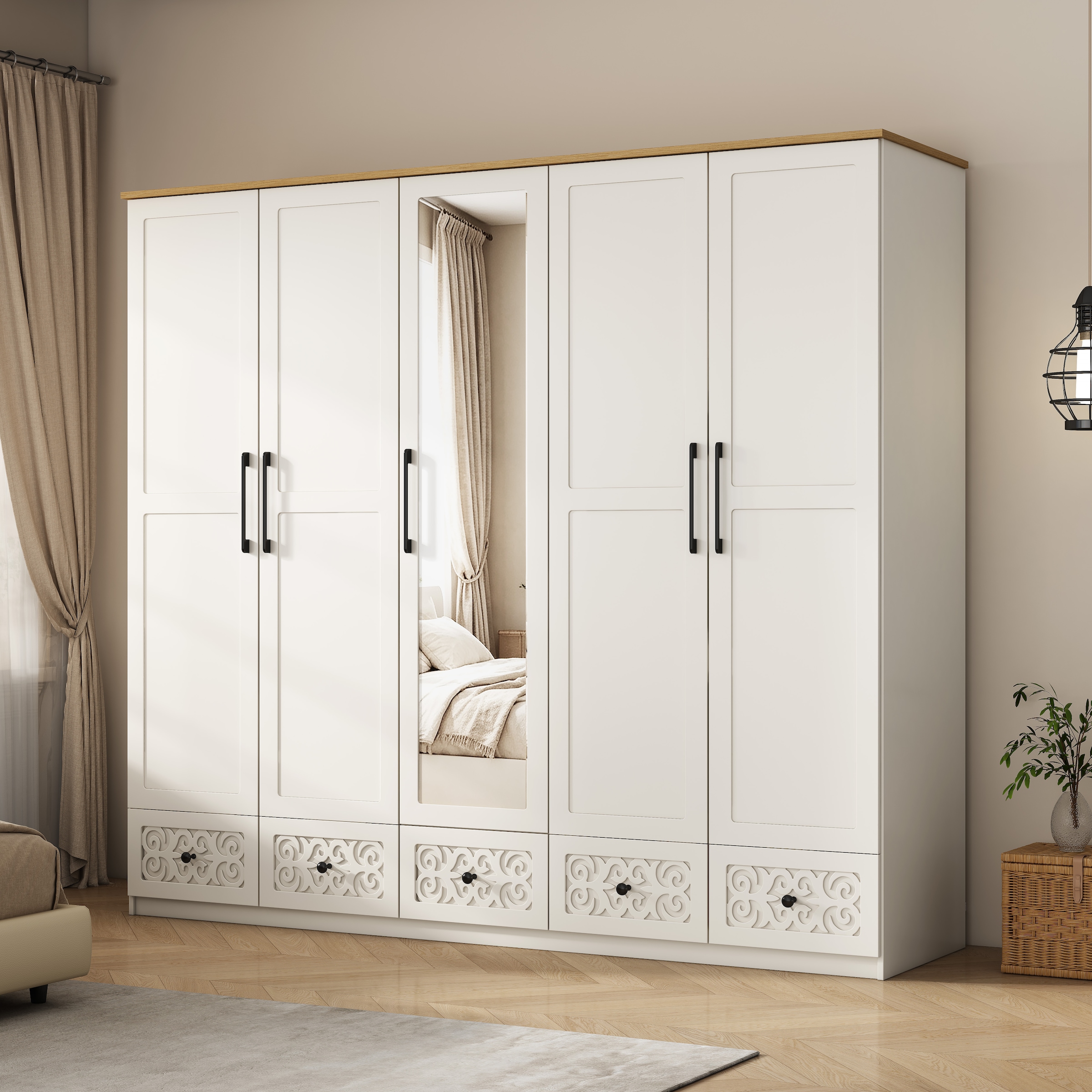 OTTO home Kleiderschrank »EZZON-KS« Landhaus Design Schlafzimmerschrank mit Verzierungen und Spiegel