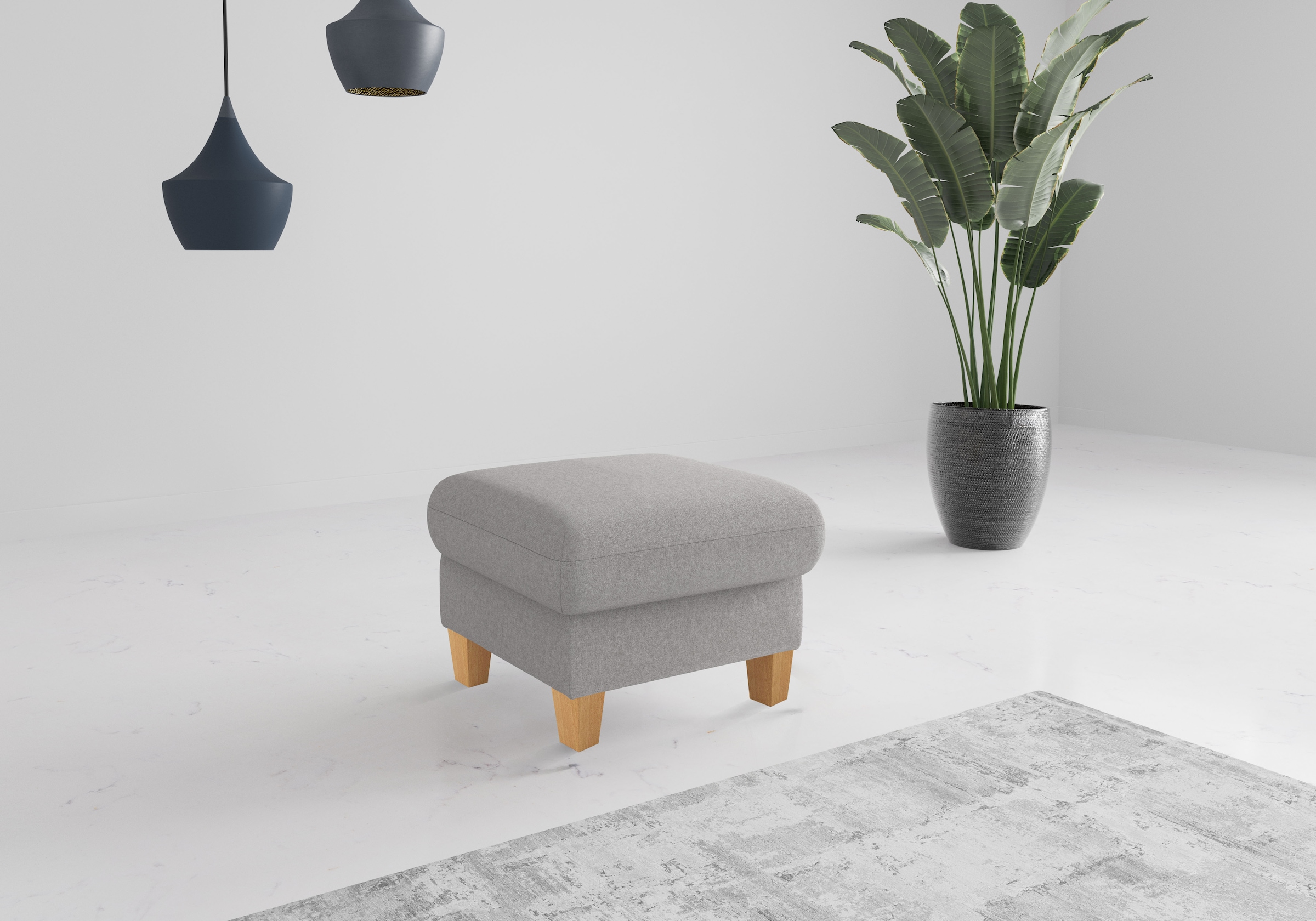 Polsterhocker HOME AFFAIRE, B:58cm H:47cm T:58cm, grau, 95% Polyester 5% Polyamid, Hocker, "Rochelle", Massive 12 cm Holzbeine