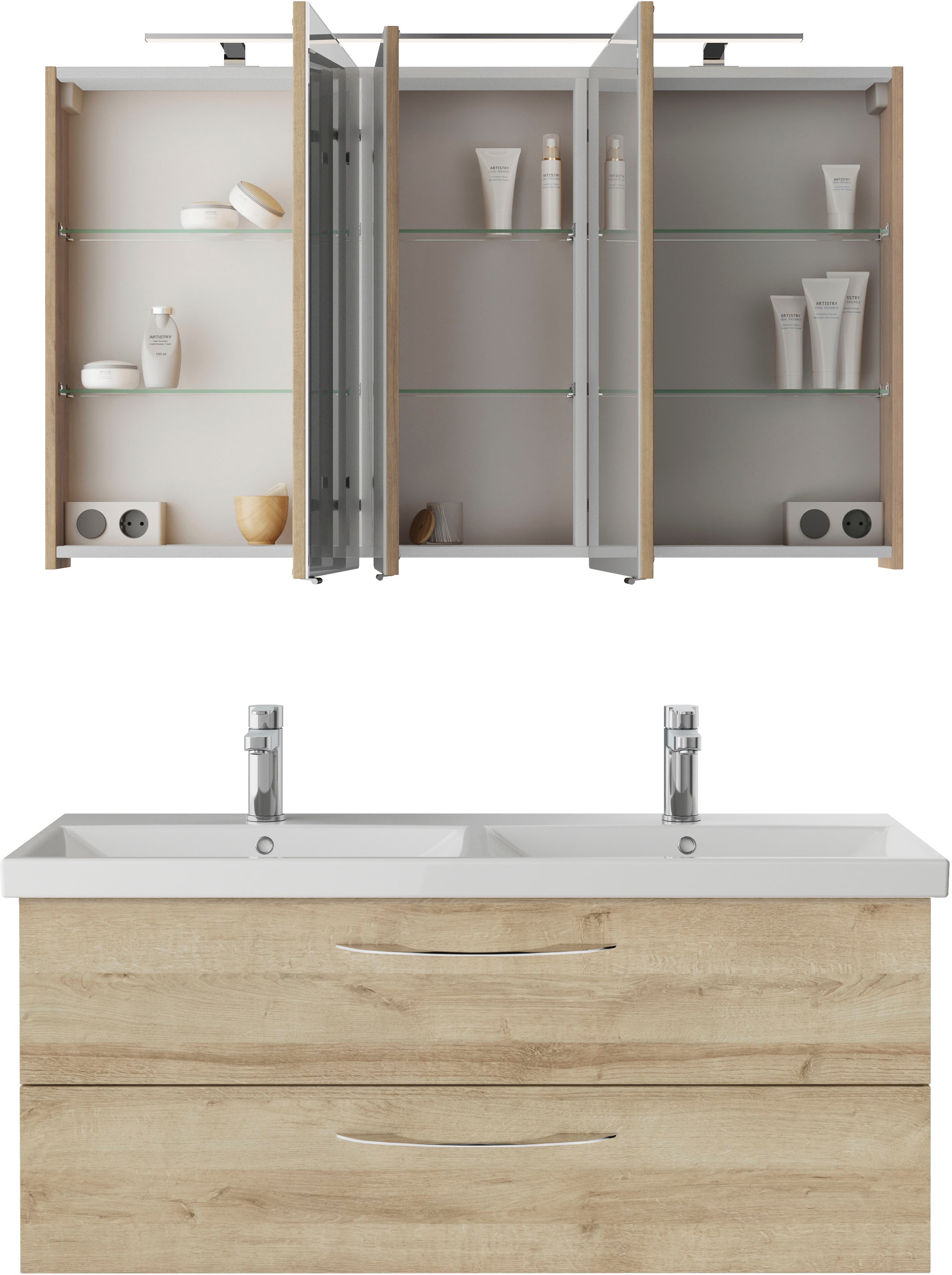 Thumbnail - Saphir Badmöbel-Set "Serie 4035 2-teilig, Keramik-Doppelwaschtisch mit LED-Spiegelschrank" Set