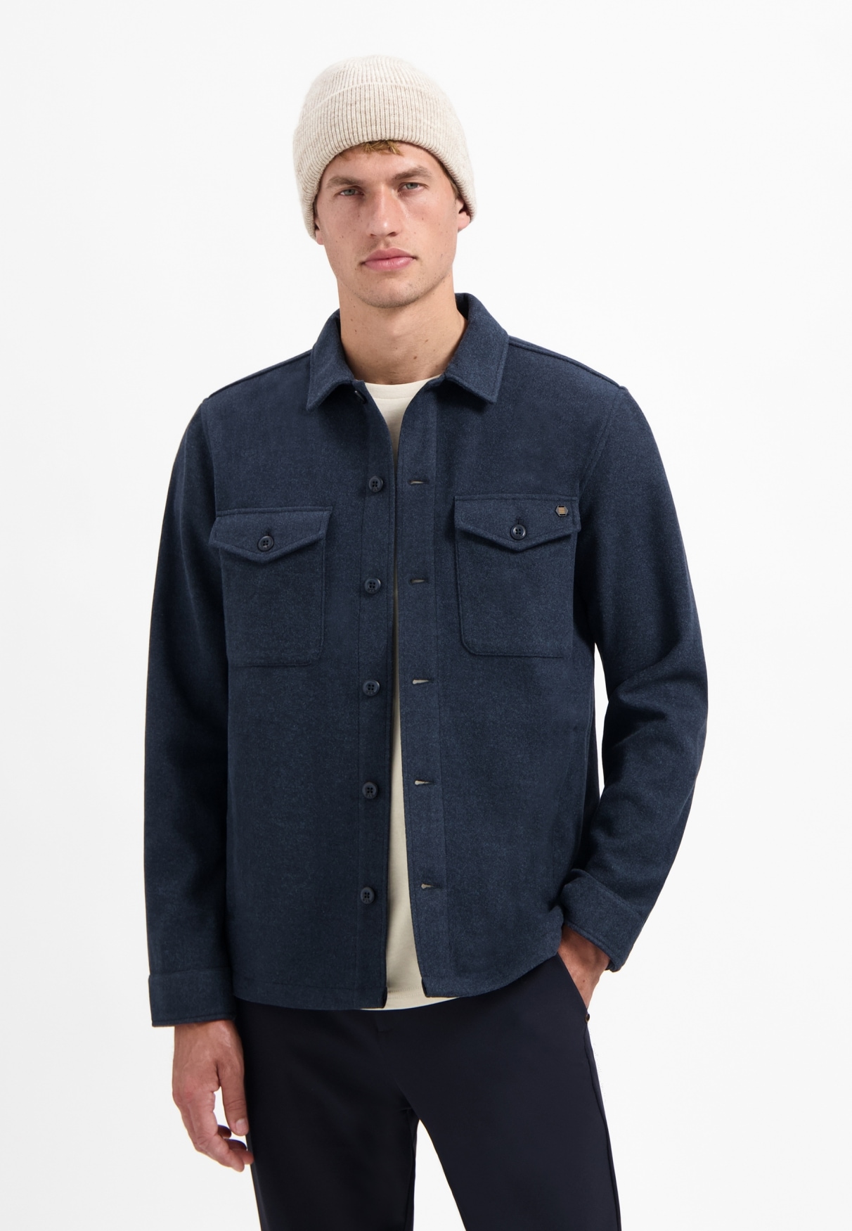 NO EXCESS Langarmhemd "No Excess Meliertes Overshirt Overshirt Button Closu günstig online kaufen