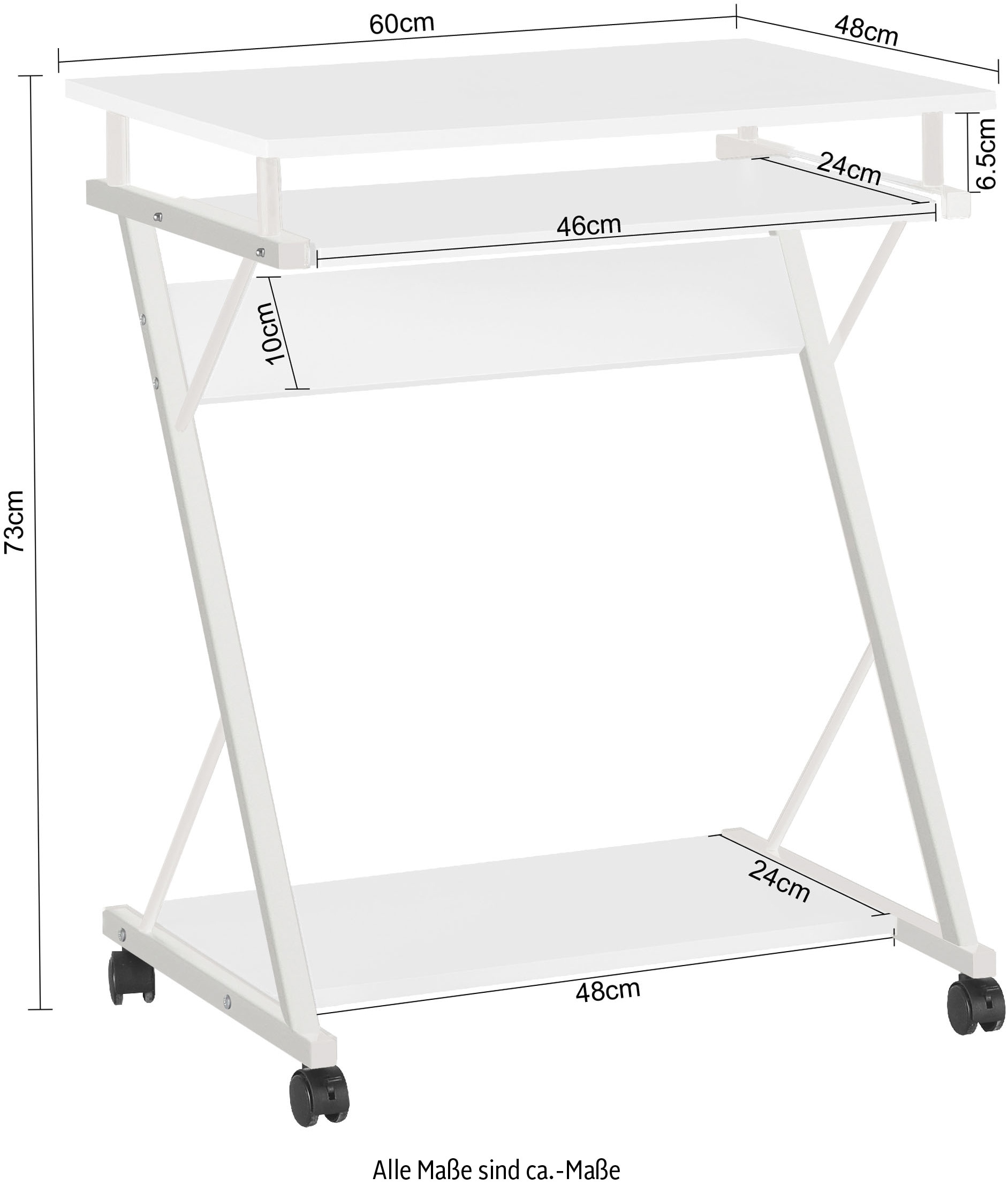 INOSIGN Computertisch »ERVIE, Rolltisch, Laptoptisch,«, stabiles Metallgestell, mit Tastaturauszug, 60x73 cm