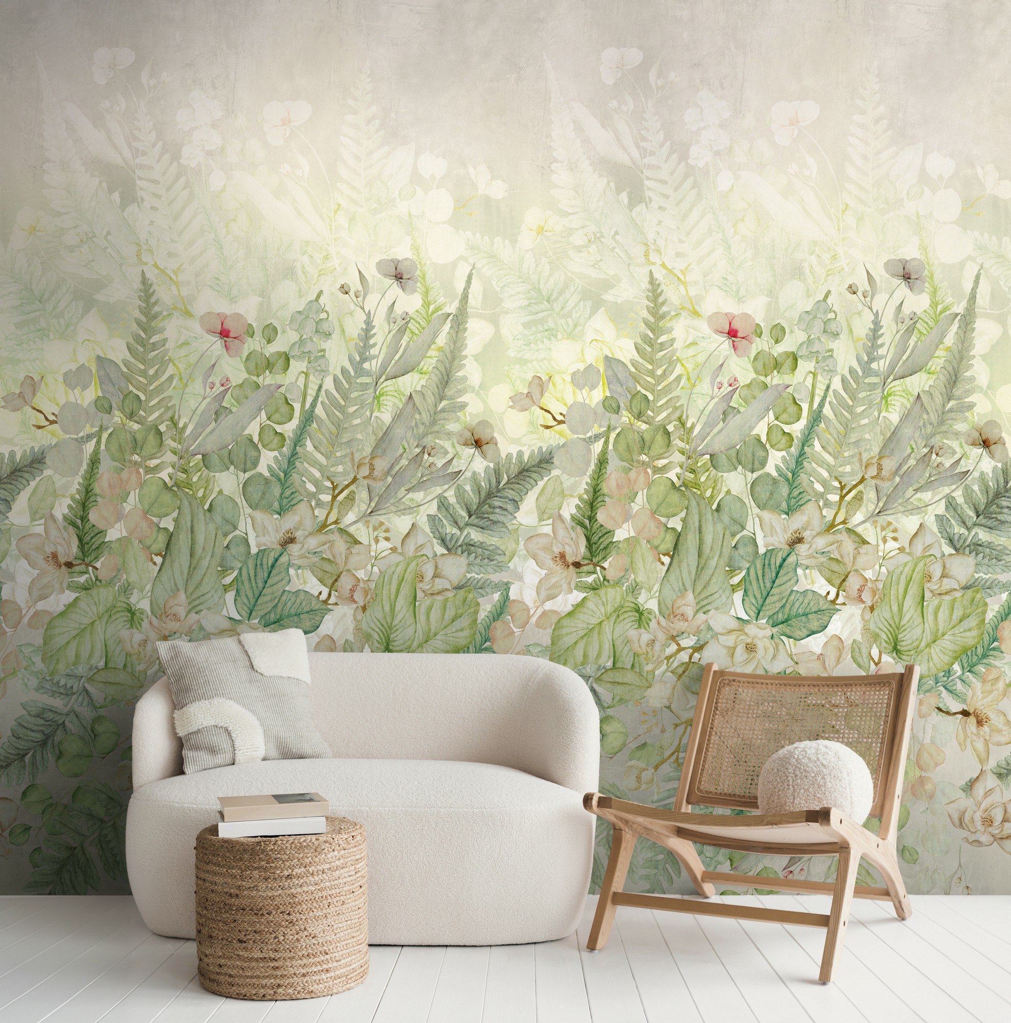 living walls Fototapete "The Wall 4 Flowers – Botanische Blätter Vlies-Fototapete" botanisch floral matt leicht strukturiert Botanische Blätter mit dekorativer Tiefenwirkung