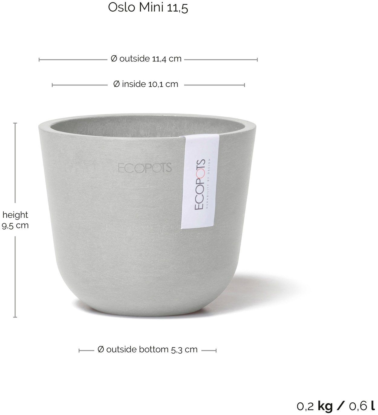 ECOPOTS Blumentopf »Oslo Mini 11,5 Weißgrau«, für den Innenbereich
