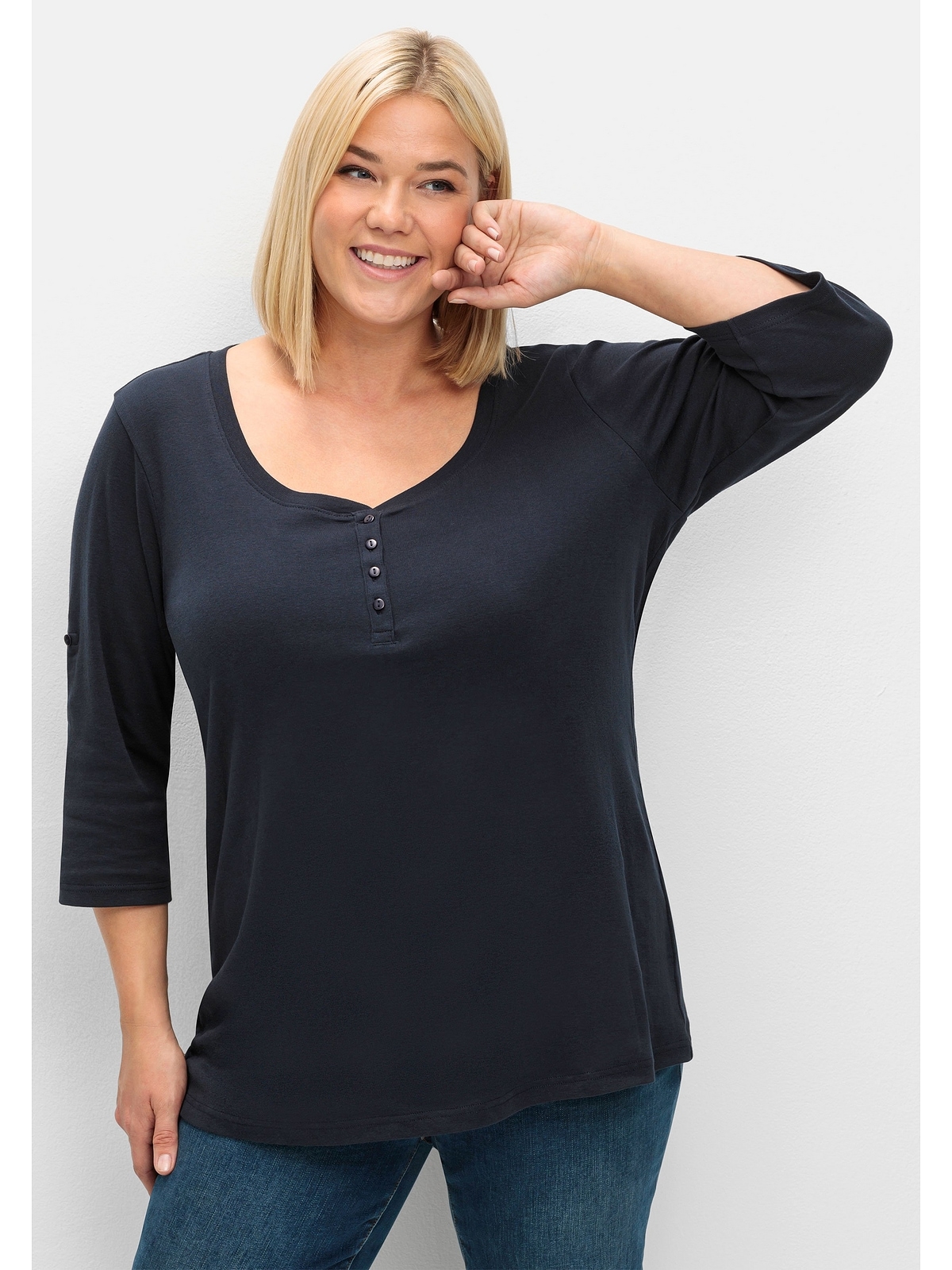 Sheego 3/4-Arm-Shirt »Große Größen«, aus reiner Baumwolle bestellen | BAUR