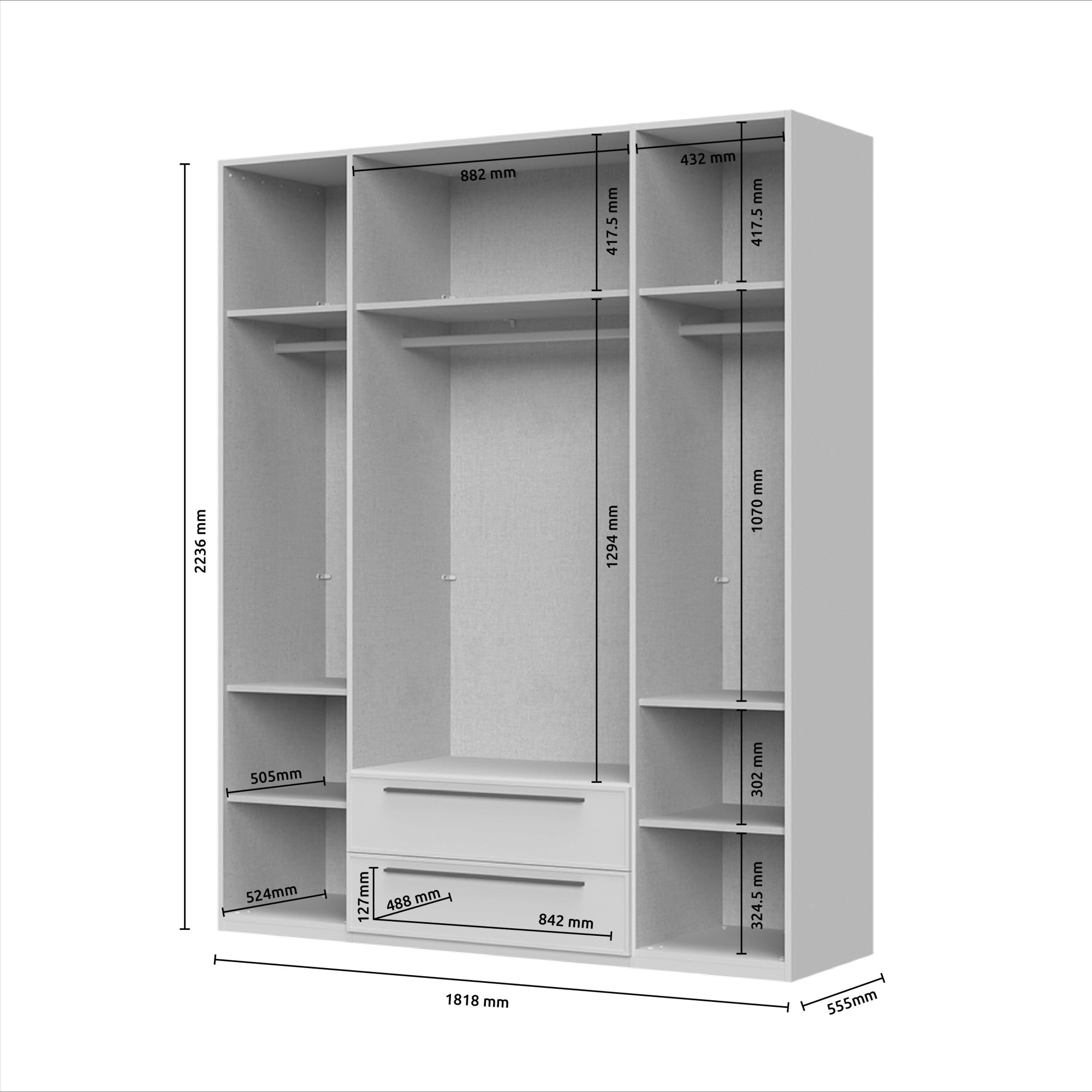 Places of Style Drehtürenschrank »Opera mit oder ohne Kranz inkl. LED-Bel.,B92,137,182 oder 227 cm«, UV lackiert, Soft Close Funktion, Höhenverstellbare Füße