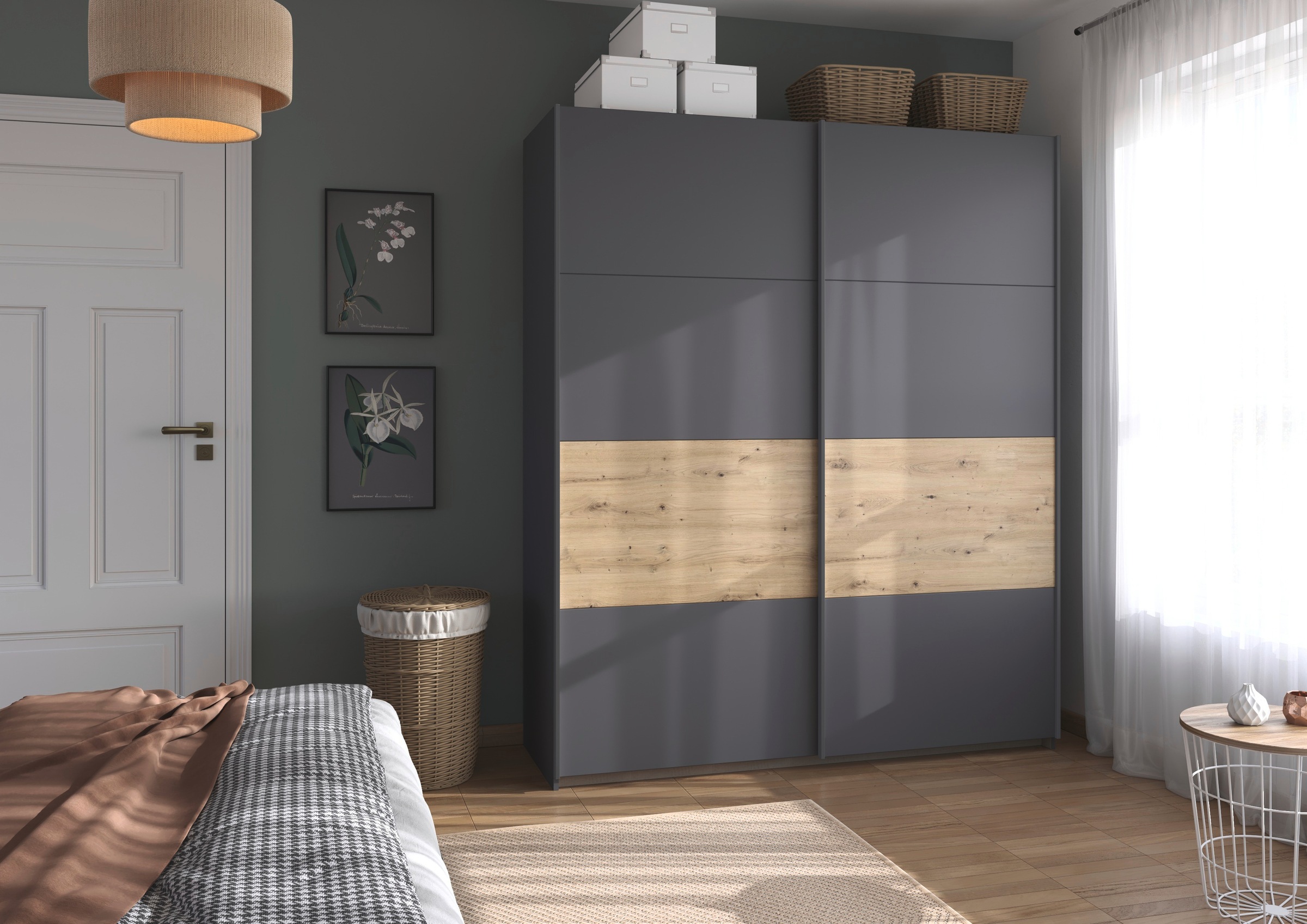 rauch Schwebetürenschrank »Kleiderschrank Schrank Garderobe Schlafzimmerschrank OXFORD«, (in 3 verschiedenen Ausstattungen BASIC/CLASSIC/PREMIUM), mit Griffleisten aus Metall, auch für kleinere Räume MADE IN GERMANY