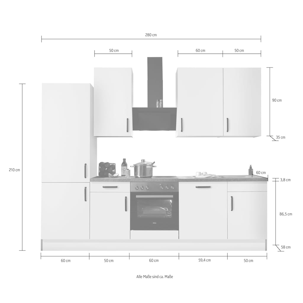 wiho Küchen Küchenzeile »"Simi", mit verstellbaren Füßen, Breite 280 cm,«, wahlweise mit E-Geräten, Soft-Close-Funktion in Schubkästen & Auszügen
