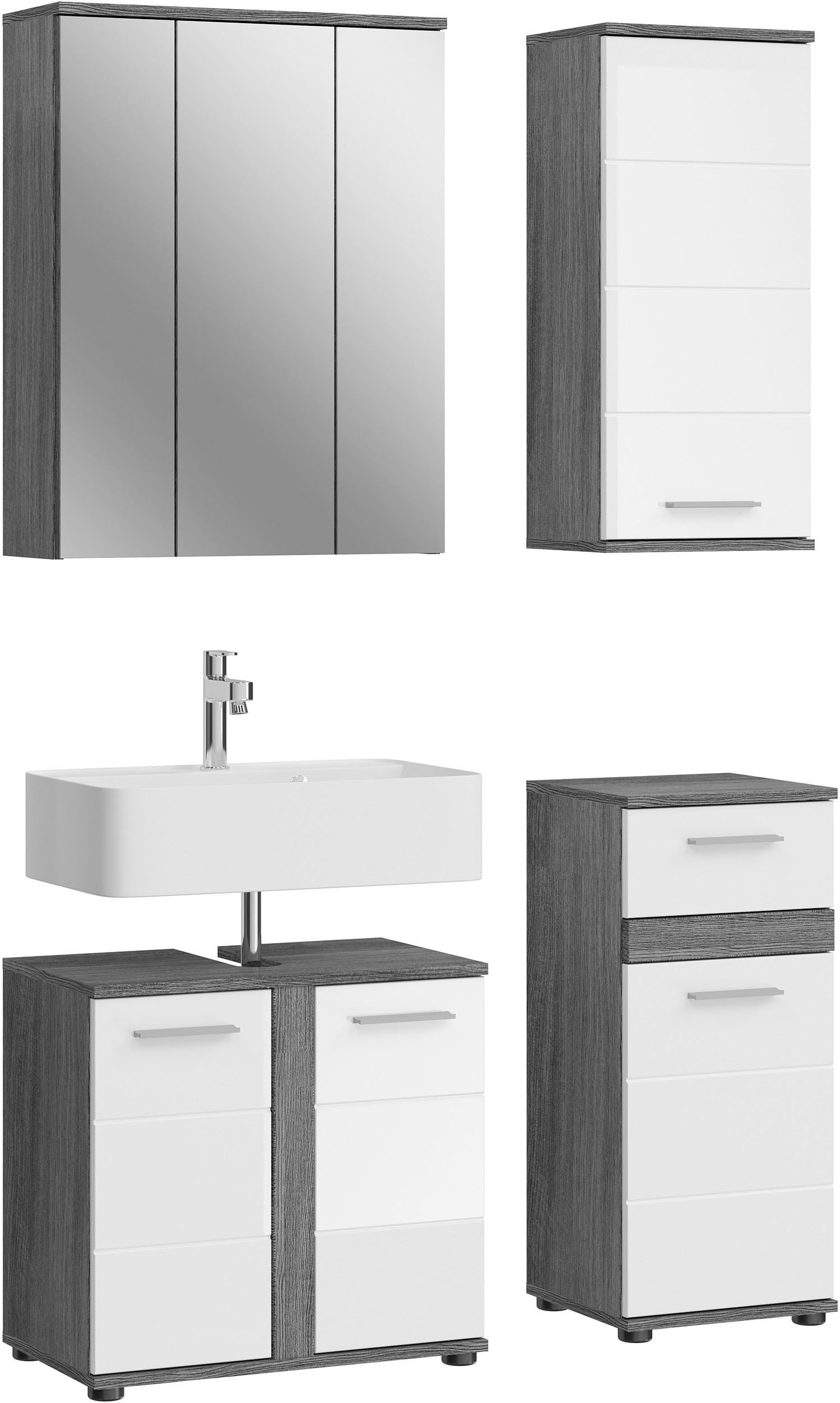 welltime Badmöbel-Set "LUCCA, 4-teilig, MDF Hochglanzfront, bestehend aus:" Set, 4 Stk. tlg.