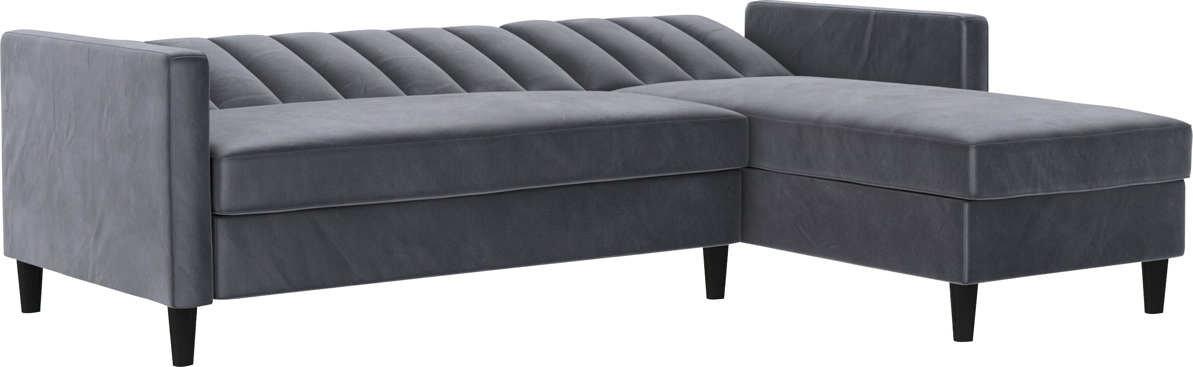 Dorel Home Ecksofa mit Schlafffunktion, Recamiere mit Stauraum beidseitig montierbar, Rückenlehne 2-teilig und 3-fach verstellbar