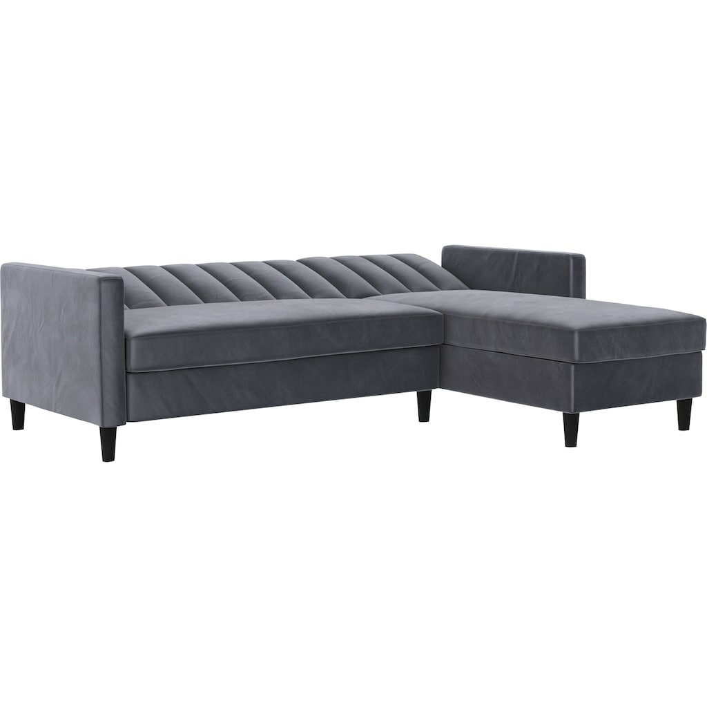 Dorel Home Ecksofa mit Schlafffunktion, Recamiere mit Stauraum beidseitig montierbar, Rückenlehne 2-teilig und 3-fach verstellbar