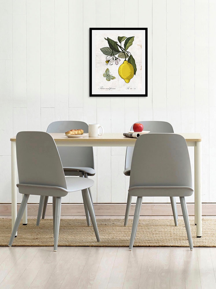 queence Bild »Enyo«, Obst-Obst Bilder-Essen-Lebensmittel-Kunst-Schriftzug-Schmetterlinge, (1 St.), HD Premium Poster-Druck inkl. Holzrahmen